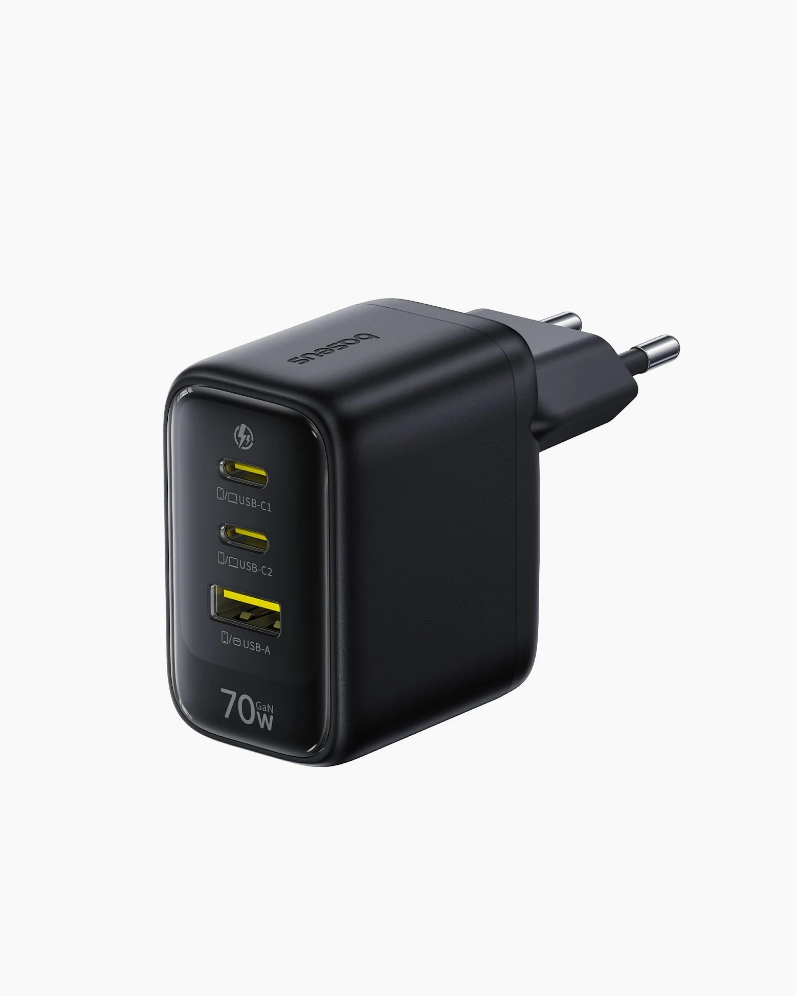 Baseus Enerfill Ładowarka USB C 70W, 3-portowa ładowarka GaN6 z szybkim ładowaniem, kompaktowa ładowarka do MacBook Air, iPhone 17/16/15 Pro Max, iPad Pro, Galaxy S25/S24, Pixel, laptopa i innych