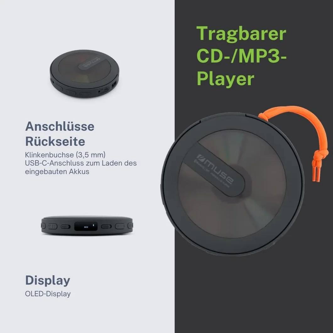 Przenośny odtwarzacz CD/MP3 M-920 DMO z Bluetooth, OLED, USB-C, akumulator 2000 mAh