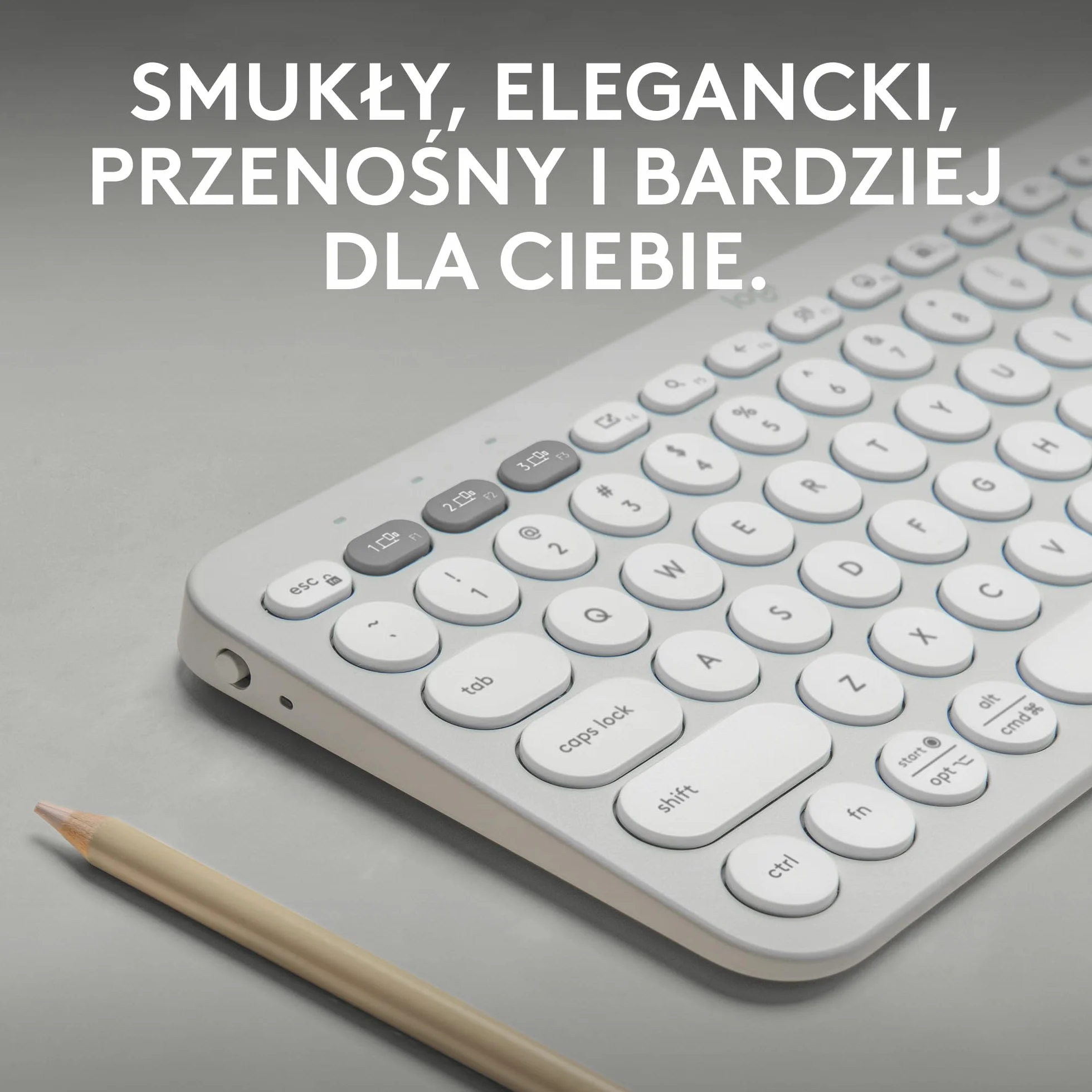 Logitech Pebble Keys 2 K380s, bezprzewodowa klawiatura Bluetooth do wielu urządzeń z ustawianymi skrótami, smukła, przenośna, przełączanie, Windows, macOS, iPadOS, Android, Chrome OS, QWERTY US-Biały