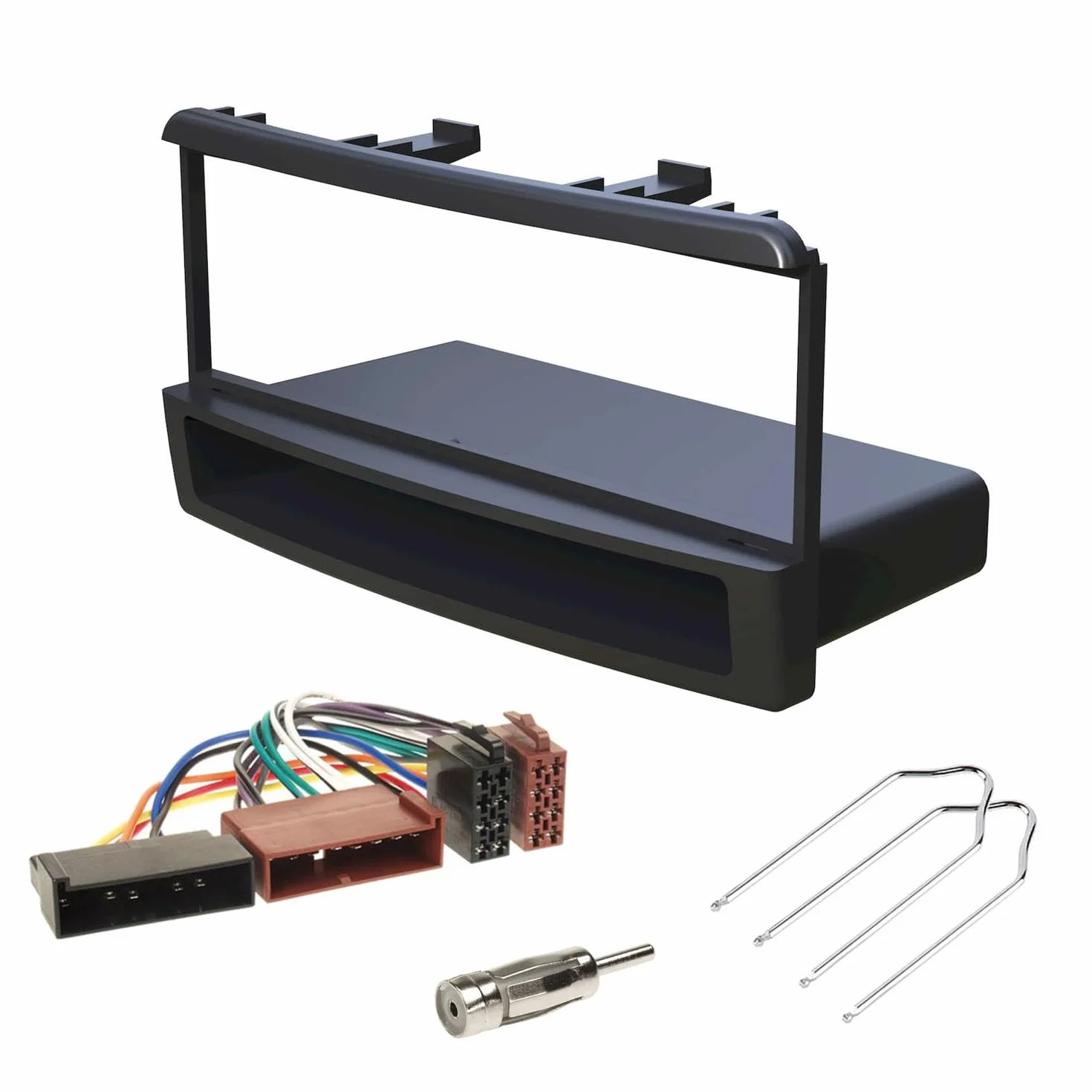 Audioproject A152 - zestaw zaślepek radiowych 1-DIN kompatybilny z Ford Focus Mondeo Galaxy Fiesta Cougar półka + adapter radiowy + uchwyt do anteny + uchwyt odblokowujący, osłona radia samochodowego czarna
