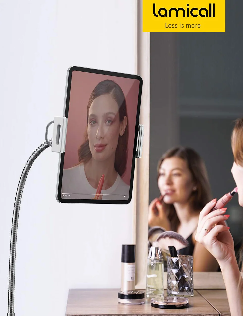 Lamicall Stojak podłogowy na tablet, uchwyt na tablet - uchwyt na gęsią szyję z regulowaną wysokością i stabilną podstawą 4,8 kg, zgodny z iPad Pro 12.9, iPad Air mini 2, 3, 4, 5, tablet 4,7"-13"