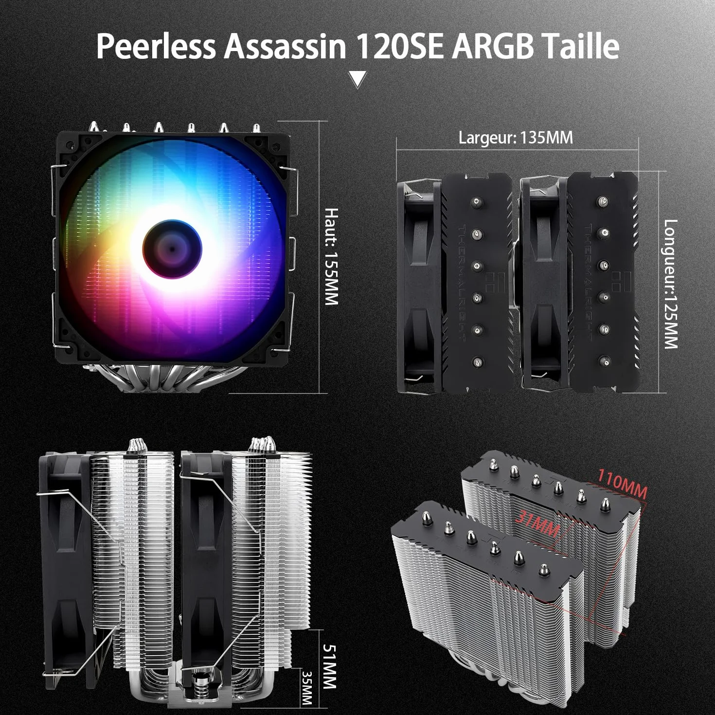 Thermalright Peerless Assassin 120 SE ARGB CPU Air Cooler,6 Rurek Cieplnych Chłodzenie Procesora,Podwójny Wentylator PWM,ALUMINIOWA OSŁONA RADIATORA,DLA AMD AM4 AM5/Intel 1150/1151/1200/1700