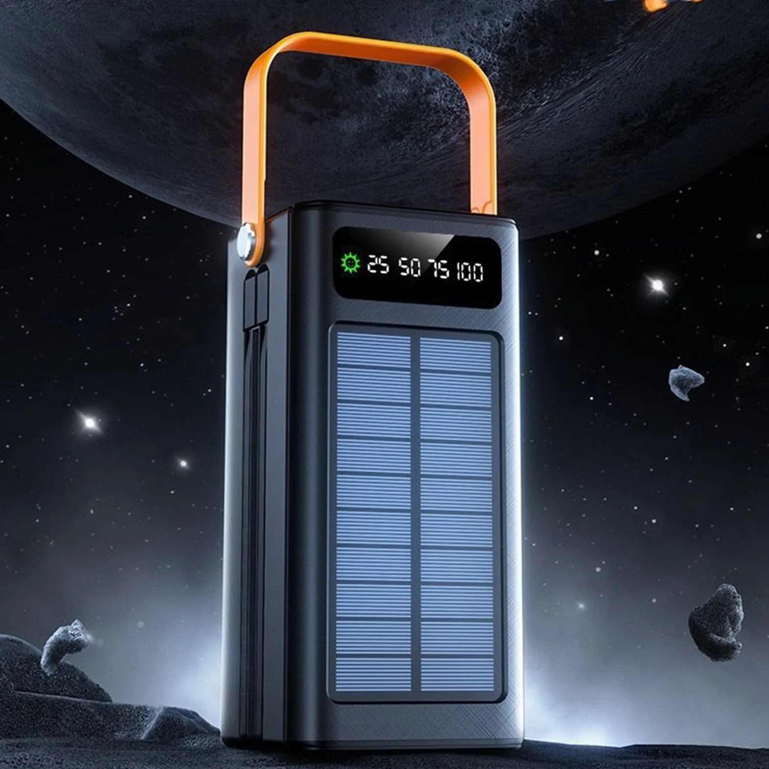 Ładowarka solarna do smartfonów | szybka ładowarka 120 W, 50 000 mAh, wyposażenie survivalowe ze światłem, 4 wyjścia, 3 wejścia, zintegrowany kabel do wszystkich telefonów komórkowych