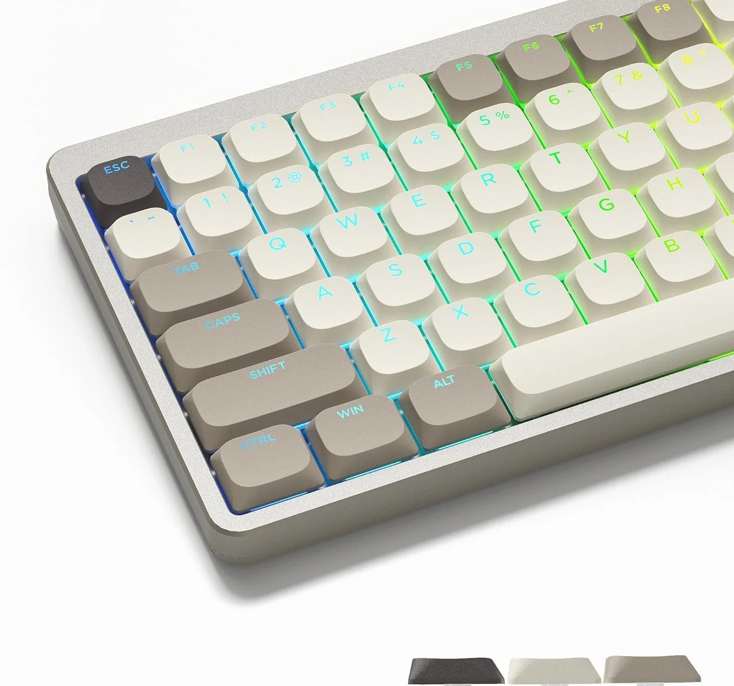 Low Profile Keycaps 143, PBT nakładki na klawisze Shine Through, klawisze do ANSI US 60% 65% 75% 80% 100% Cherry Gateron MX przełącznik klawiatura mechaniczna, khaki szary (nie obsługuje ISO)