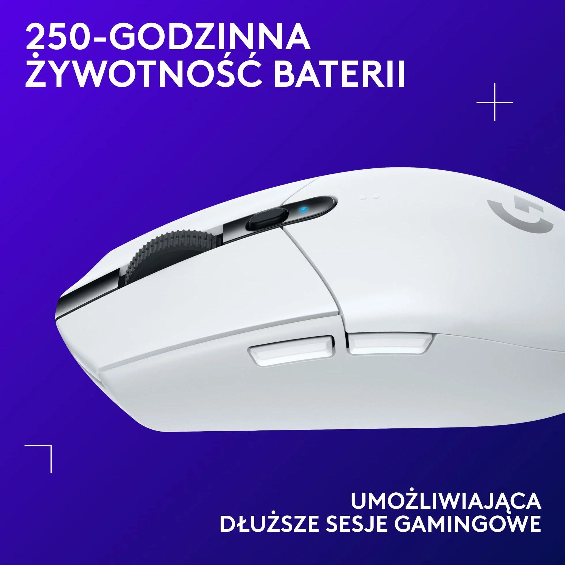Logitech G G305 LIGHTSPEED, bezprzewodowa mysz do gier, czujnik HERO 12K, 12 000 DPI, lekka, 6 programowalnych przycisków, żywotność baterii 250 h, pamięć wbudowana, PC/Mac - Biały