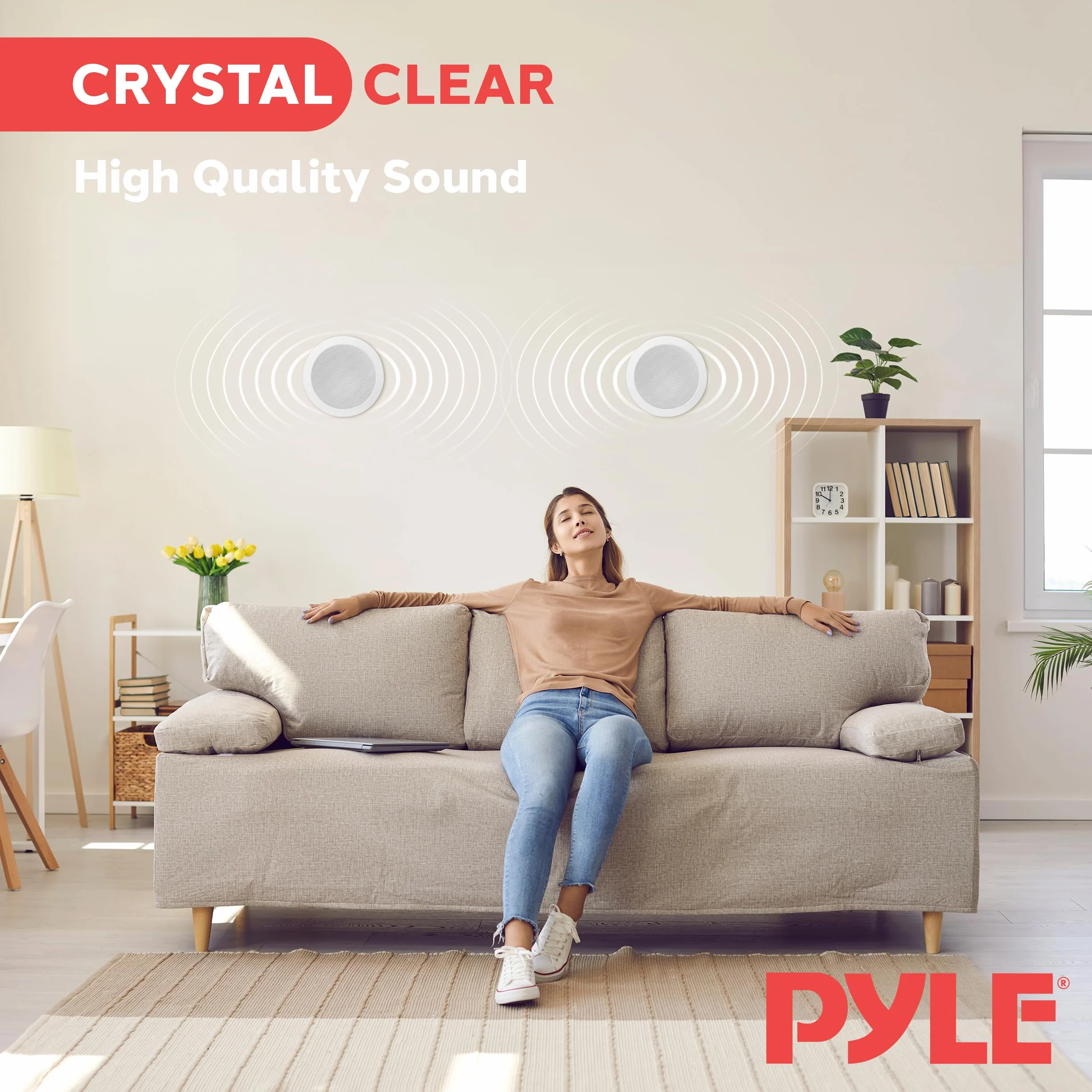 Pyle Pair 5.25” Flush Mount In-wall In-ceiling 2-Way Home Speaker System Spring Loaded Quick Connections Dual Polypropylene Cone Polymer Tweeter Stereo Sound 150 Watts (PDIC1651RD)