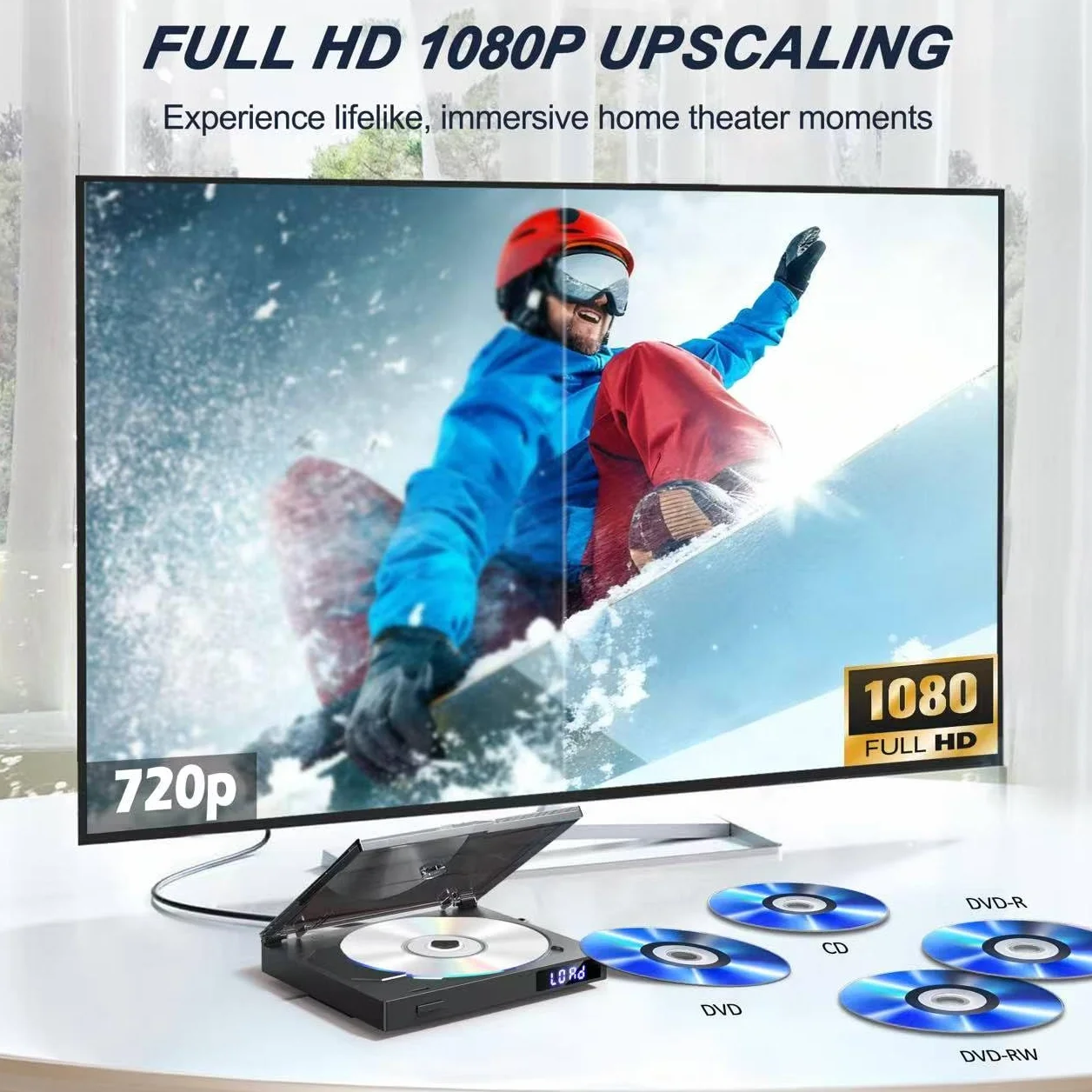 Super cienki odtwarzacz DVD, kompaktowy odtwarzacz DVD do telewizora, odtwarzacz z wbudowanym głośnikiem HiFi, wyjście USB, port AUX 3,5 mm, wbudowany PAL/NTSC