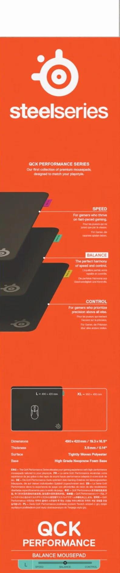 SteelSeries QcK L Performance Balance Podkładka 490x420 mm Antypoślizgowa FPS MOBA