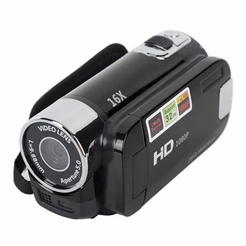 Ręczna Kamera Wideo, Kamera DV 1080P 4K 48MP 16x Cyfrowa Kamera Wideo Vlogging 2,7-calowy Obrotowy Ekran TFT LCD (BLACK)