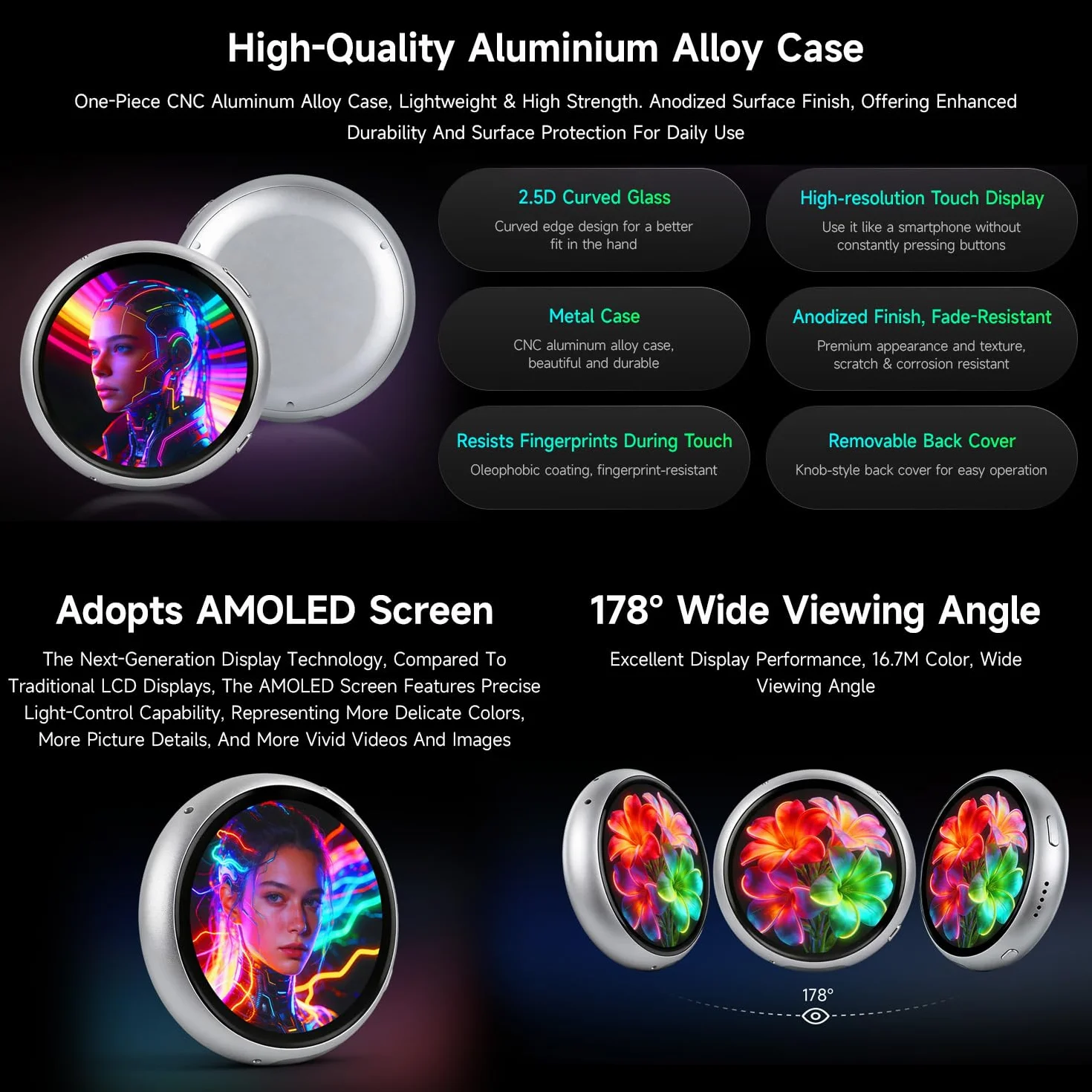 Waveshare ESP32-S3 1.75inch AMOLED Round Touch Display Development Board 466x466 Resolution Aluminum Alloy Case
