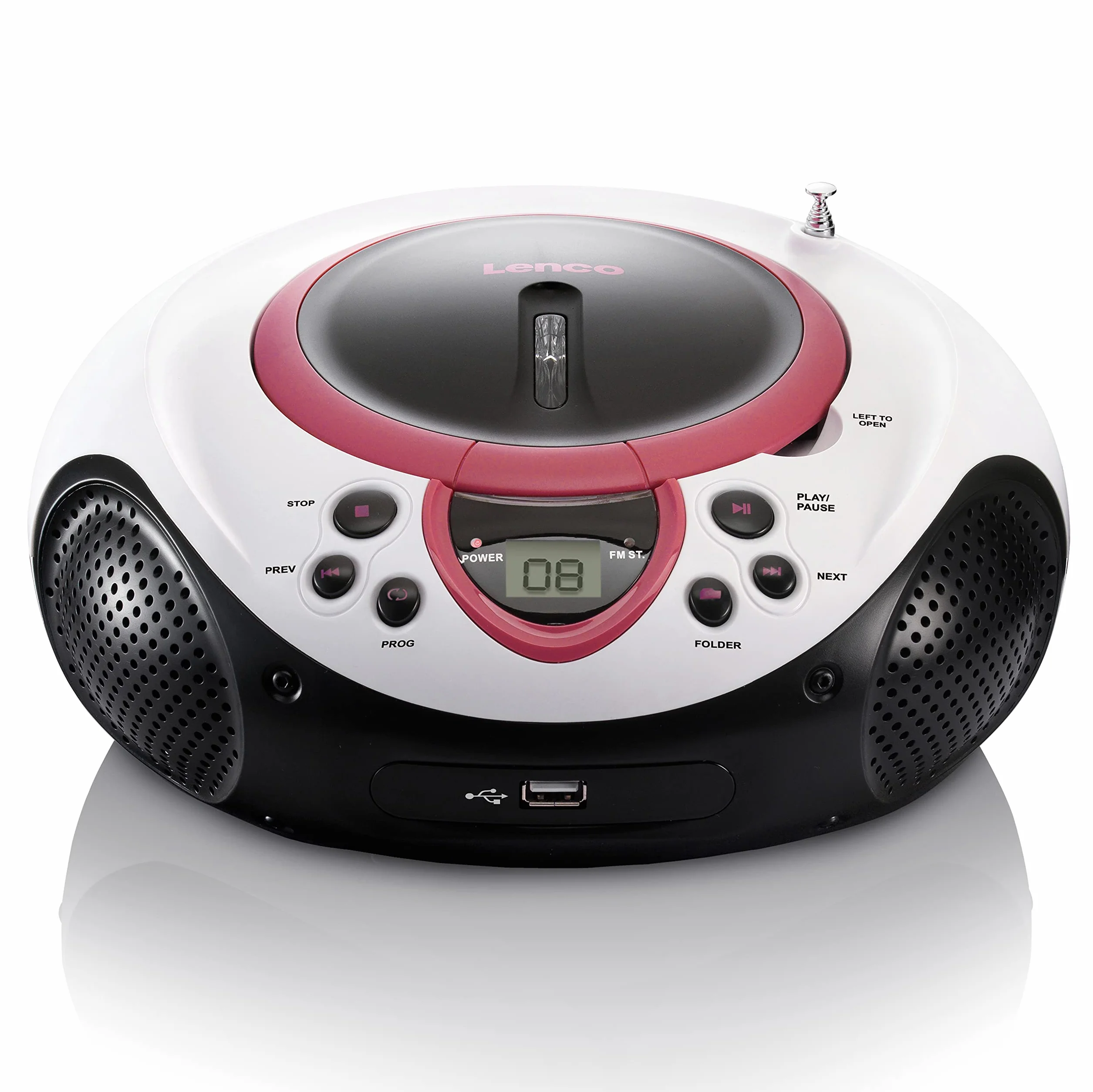 Lenco Dziecięce radio CD SCD-38 przenośne radio FM z odtwarzaczem CD/MP3 i USB w kolorze różowym