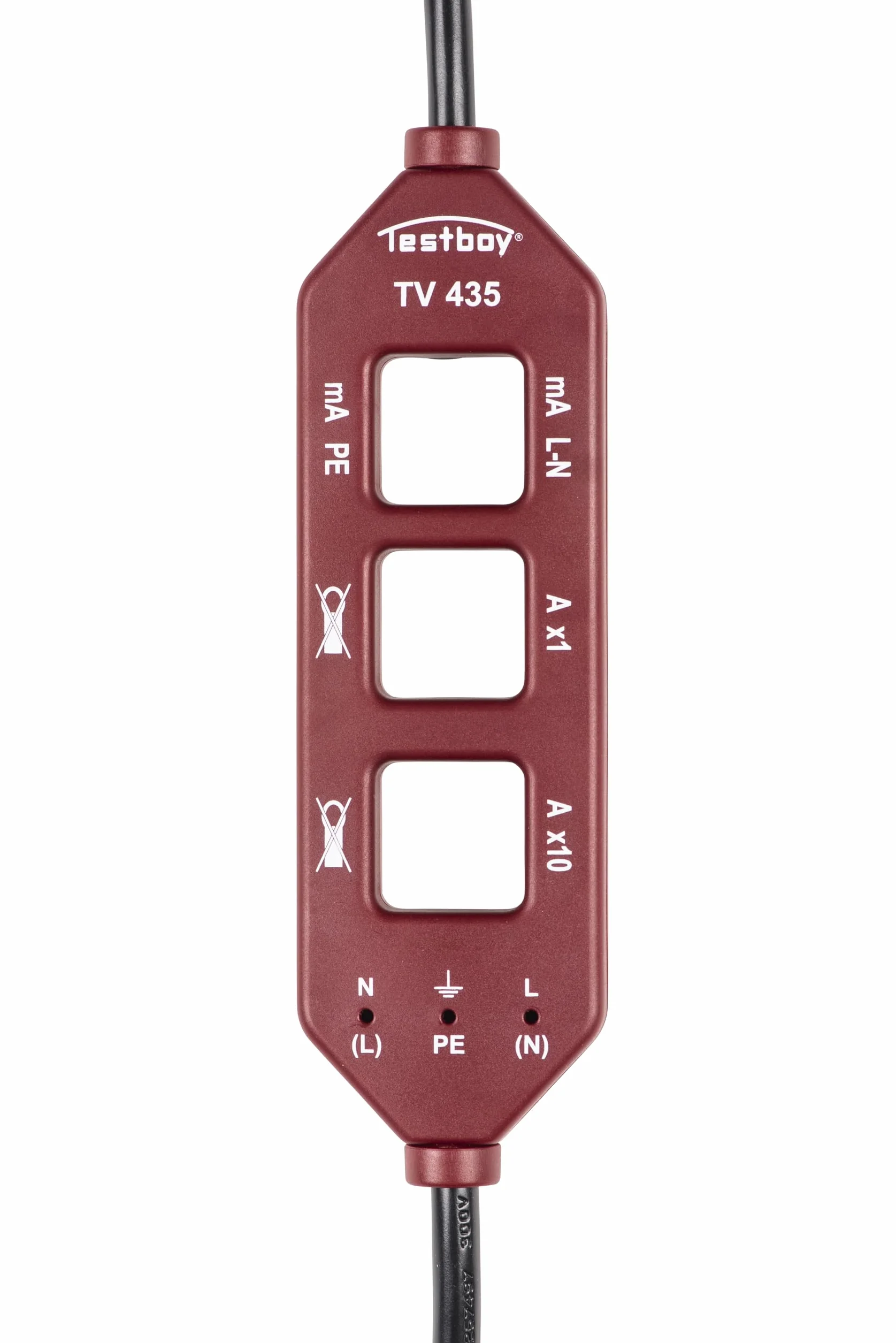 Adapter do pomiaru prądu Testboy TV 435 (rozdzielacz linii, adapter ze złączami Schuko, pomiar prądu przewodu ochronnego, zintegrowane gniazda pomiarowe), czerwony/czarny