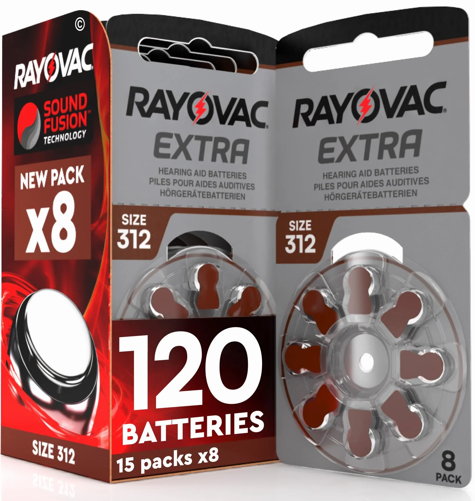 120 baterii do słuchawek dousznych Rayovac Extra Size 312 PR41 (brązowe) - 15 blistrów po 8 baterii