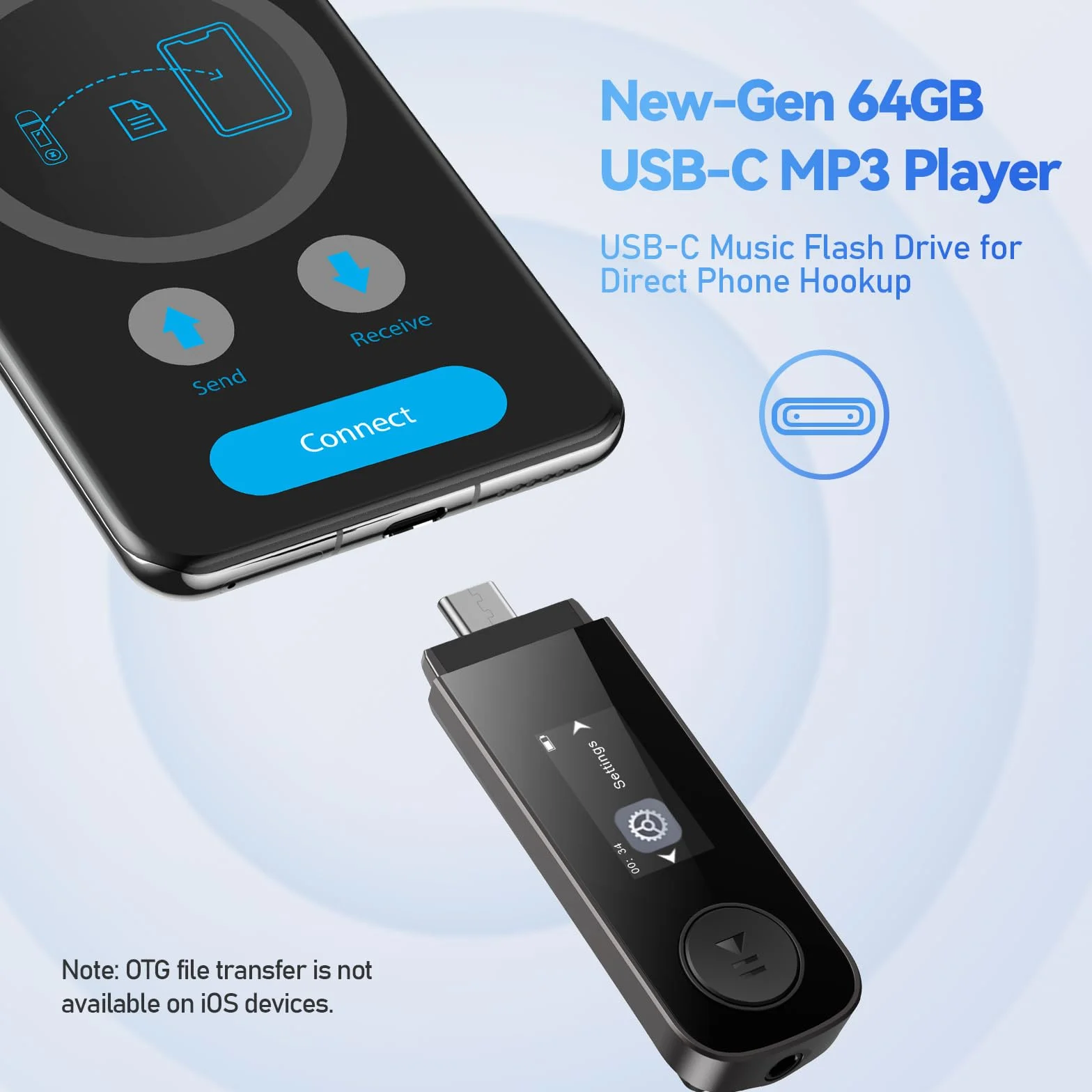 AGPTEK Przenośny Odtwarzacz MP3 64 GB z Bluetooth, Typ C i USB, Klips, Pamięć z Radiem FM, Nagrywanie, Obsługa Połączenia Telefonu, Czarny