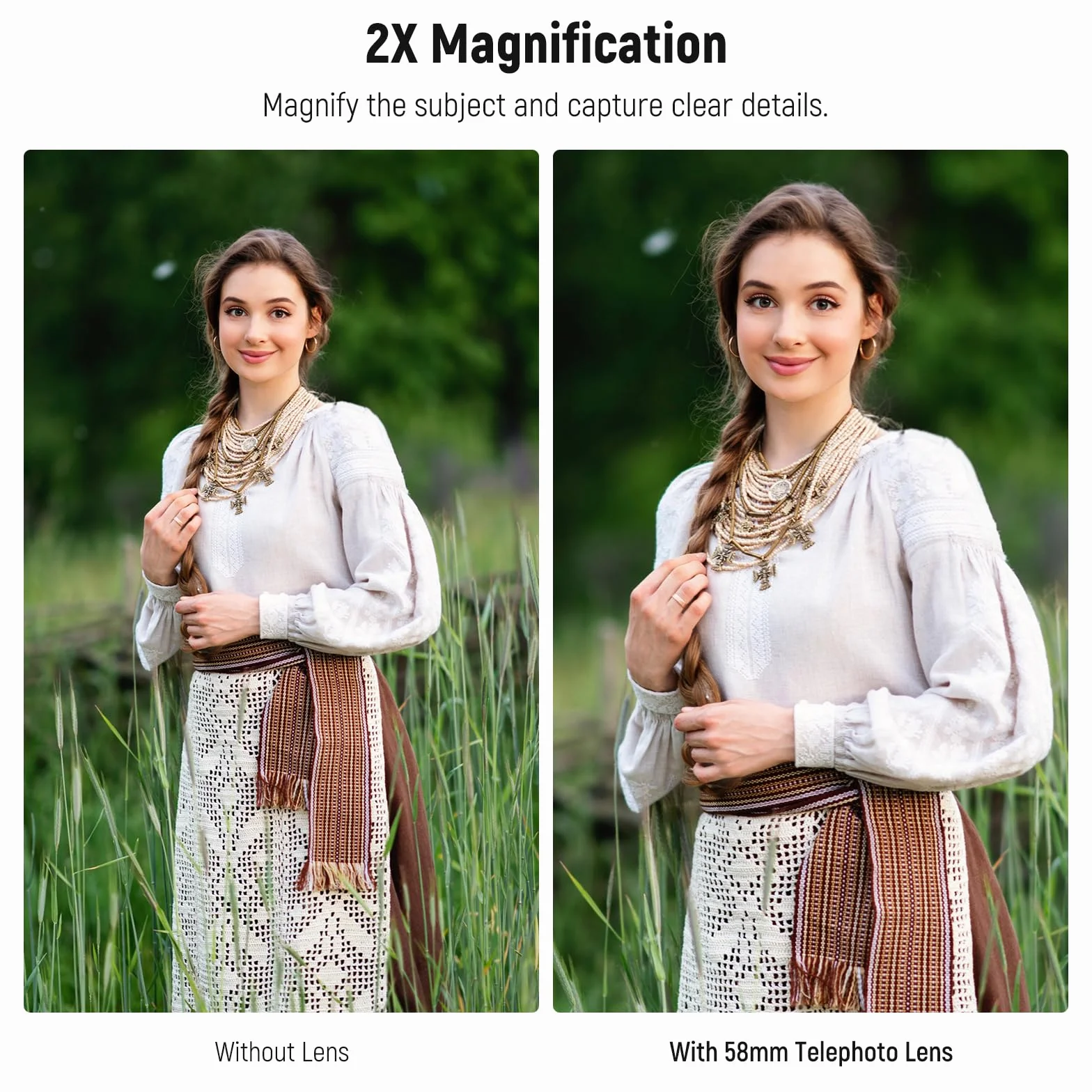 NEEWER Teleobiektyw 58 mm z 17 mm gwintowanym klipsem do aparatu telefonu, 6 elementów w 5 grupach, 2-krotne powiększenie, kompatybilny z iPhone Android Samsung do fotografii portretowej, LS-71