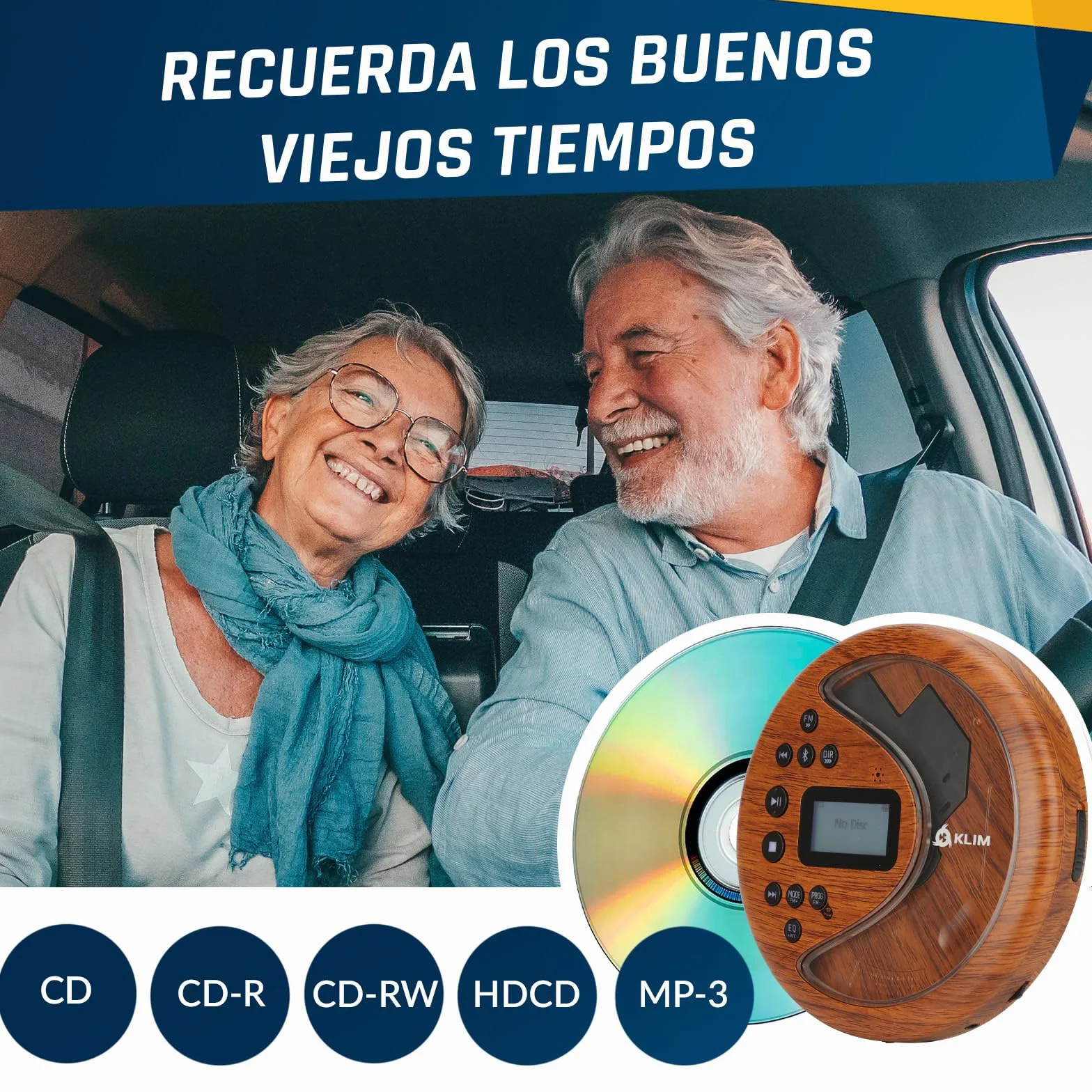 KLIM Discover Wood - Przenośny odtwarzacz CD z długotrwałą baterią - Nowy - ze słuchawkami - Radio FM - Przenośny odtwarzacz CD MP3 - Karta SD, nadajnik FM, Bluetooth - Idealny do samochodów