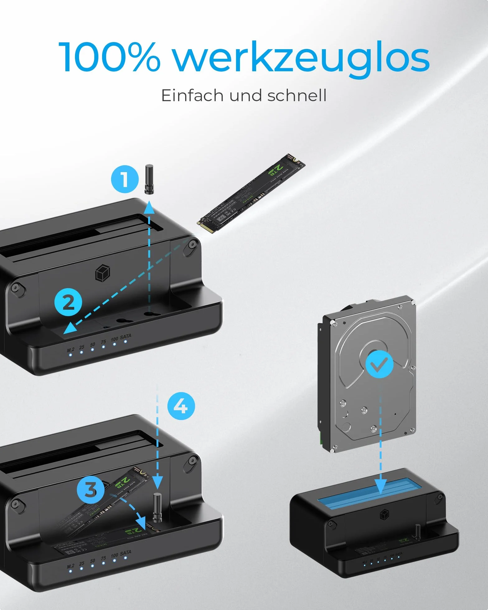 ICY BOX Stacja dokująca HDD/M.2 NVMe SSD USB 3.2 Gen 2 10 Gbit/s SATA 2.5/3.5" M.2 NVMe USB-C USB-A IB-2914MSCL-C31