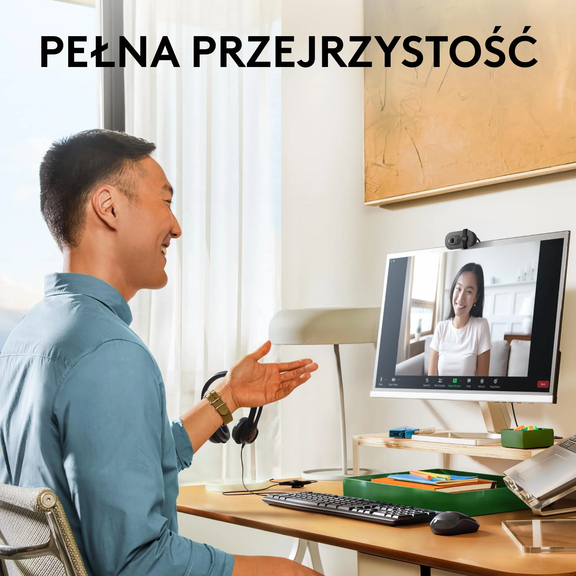 Logitech Brio 100 Full HD Kamera do spotkań i streamowania, automatyczny balans światła, wbudowany mikrofon, osłona migawki, USB-A, do Microsoft Teams, Google Meet, Zoom i innych - Grafit