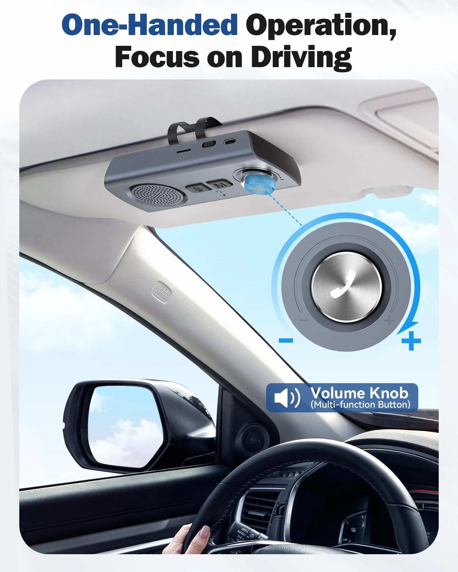 AGPTEK Zestaw głośnomówiący do samochodu, Bluetooth 5.3, zestaw głośnomówiący do GPS, wbudowany mikrofon, głośnik, muzyka, slot na karty TF, automatyczne ponowne łączenie, dla Siri i Google Assistant