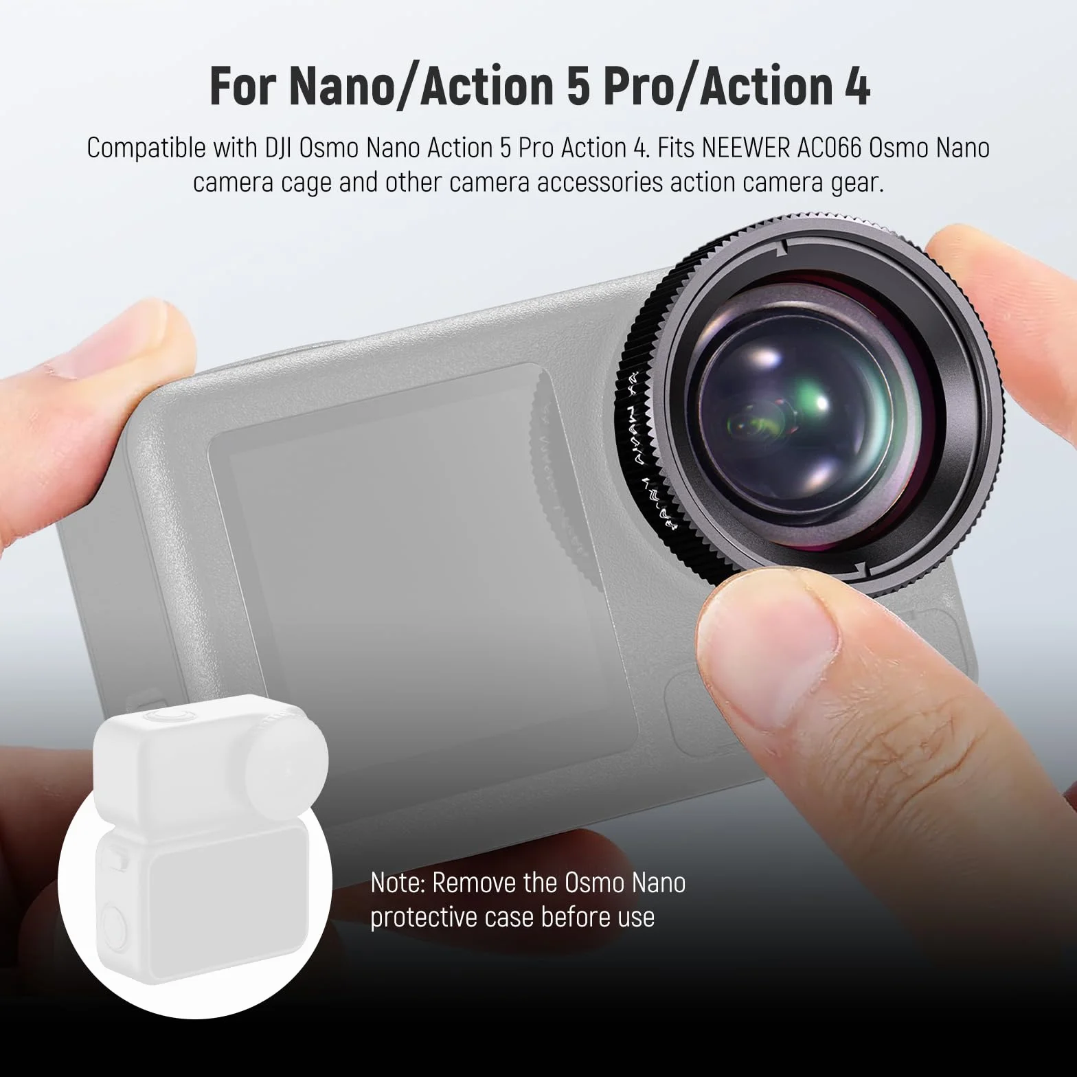 NEEWER Obiektyw makro kompatybilny z kamerą DJI Osmo Action 5 Pro/4, powiększenie 2x, 2 elementy w 1 grupie, odległość ogniskowa 3-4 cm, akcesorium do fotografii z bliska, niewodoodporny, LS-68