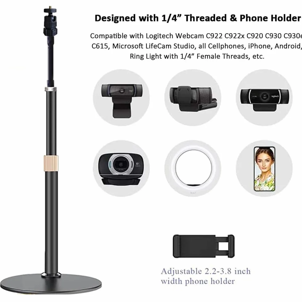 Etucro Webcam Stand Uchwyt na telefon [Typ przedłużenia] Stojak biurkowy Elastyczny stojak wideo z gęsą szyją do telefonów komórkowych, Logitech Webcam C922 C930e C920S C920 C615, itp.