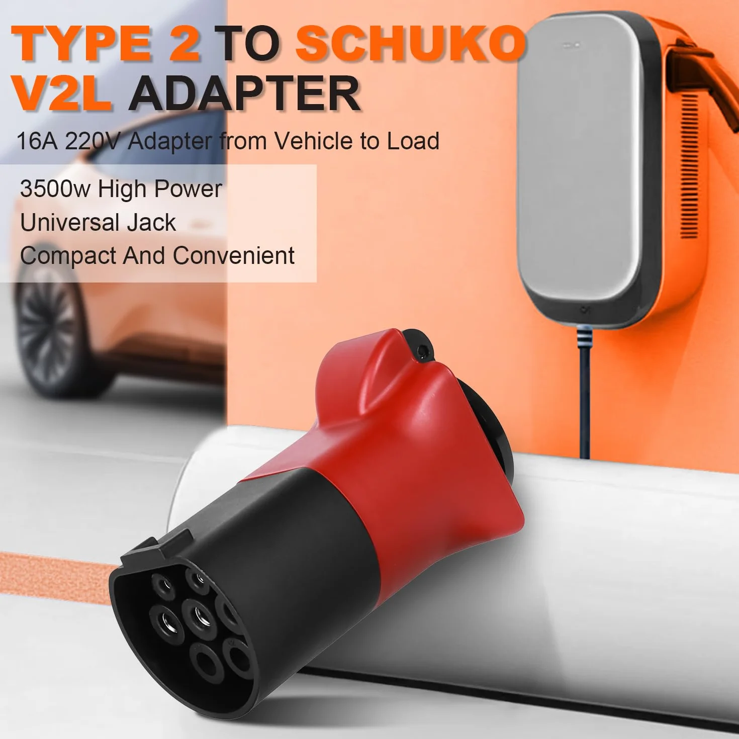 VOBOR V2L Type2 na adapter Schuko, 3,5 kW 16 A, 220 V, adapter samochodowy Schuko do ładowania, kompatybilny z MG4 MG5 MG ZS MG Marvel R