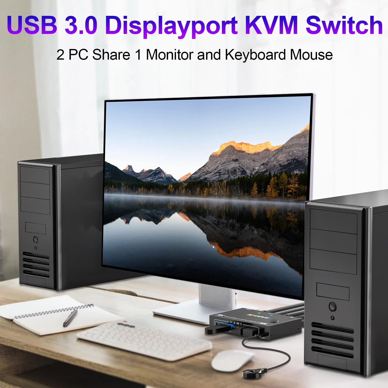 Przełącznik KVM DisplayPort 4K 144 Hz 2 monitory USB 3.0 do 2 PC
