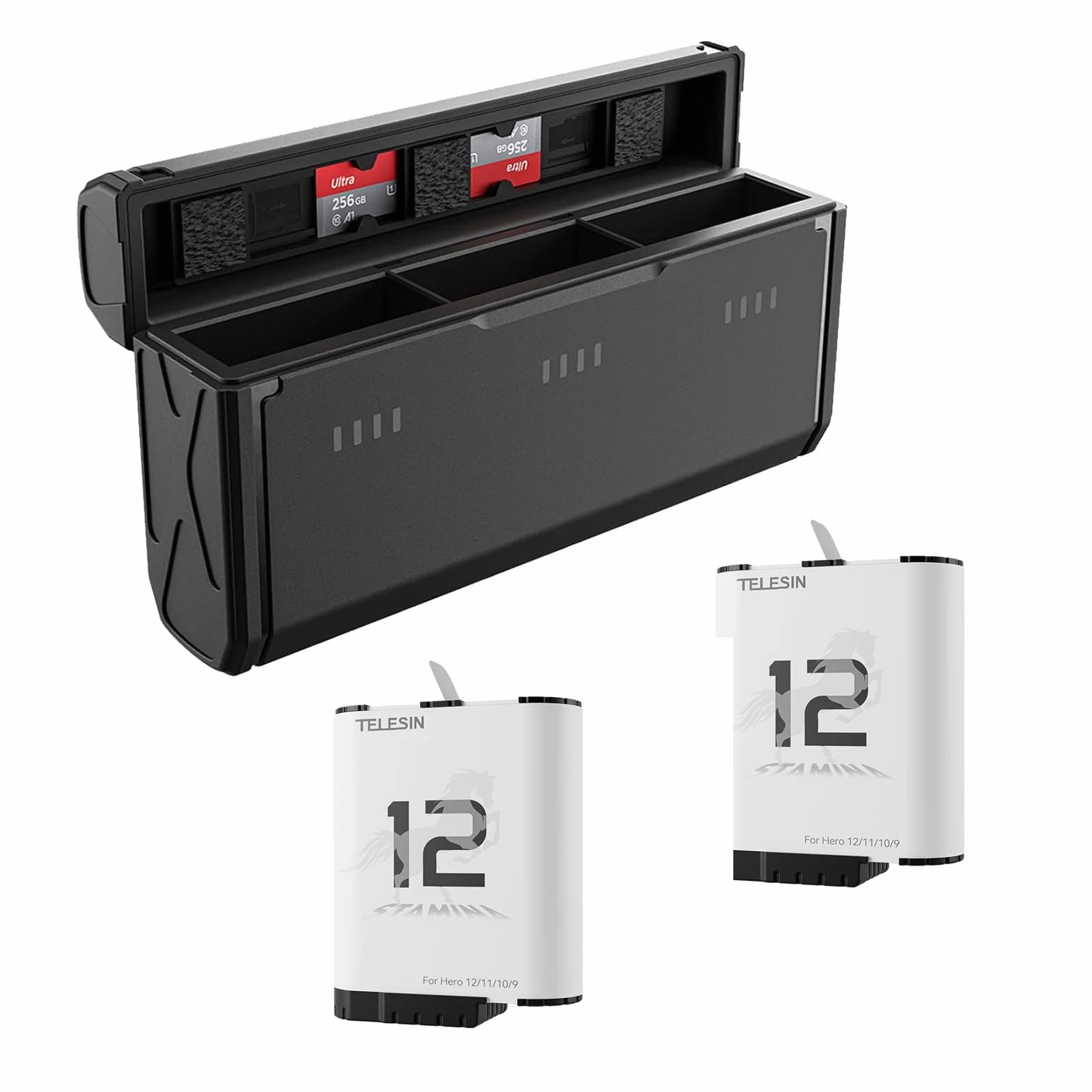 Bateria wytrzymałościowa do GoPro Hero 11 10, 9, 1750 mAh, szybka ładowarka, etui do przechowywania kart TF do GoPro Hero 9 10 11 Czarny