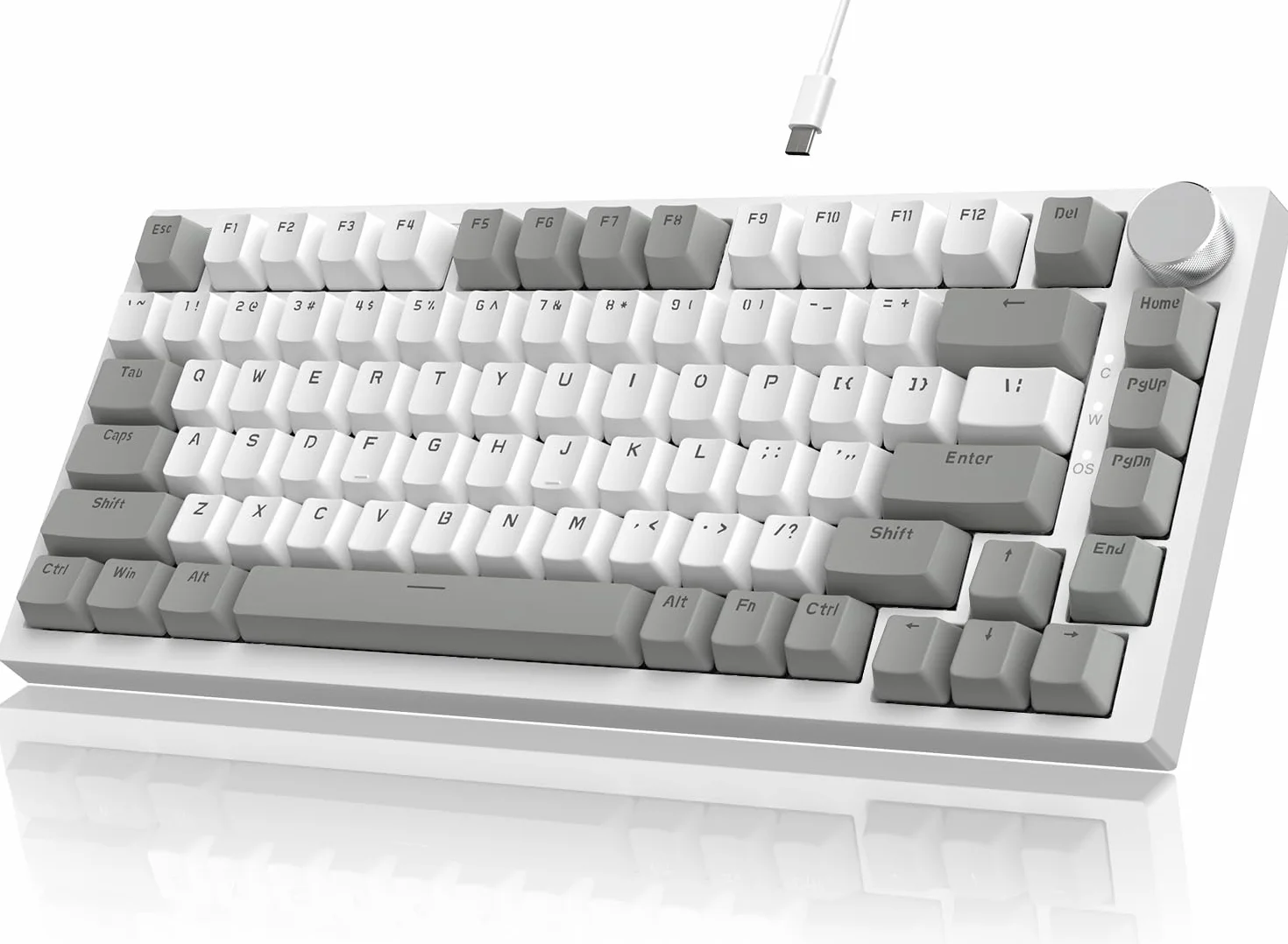Ajazz AK820 Klawiatura Mechaniczna 75% 81 Keys Przewodowa Hot-swap Przełącznik Liniowy Białe Światło Szary Biały