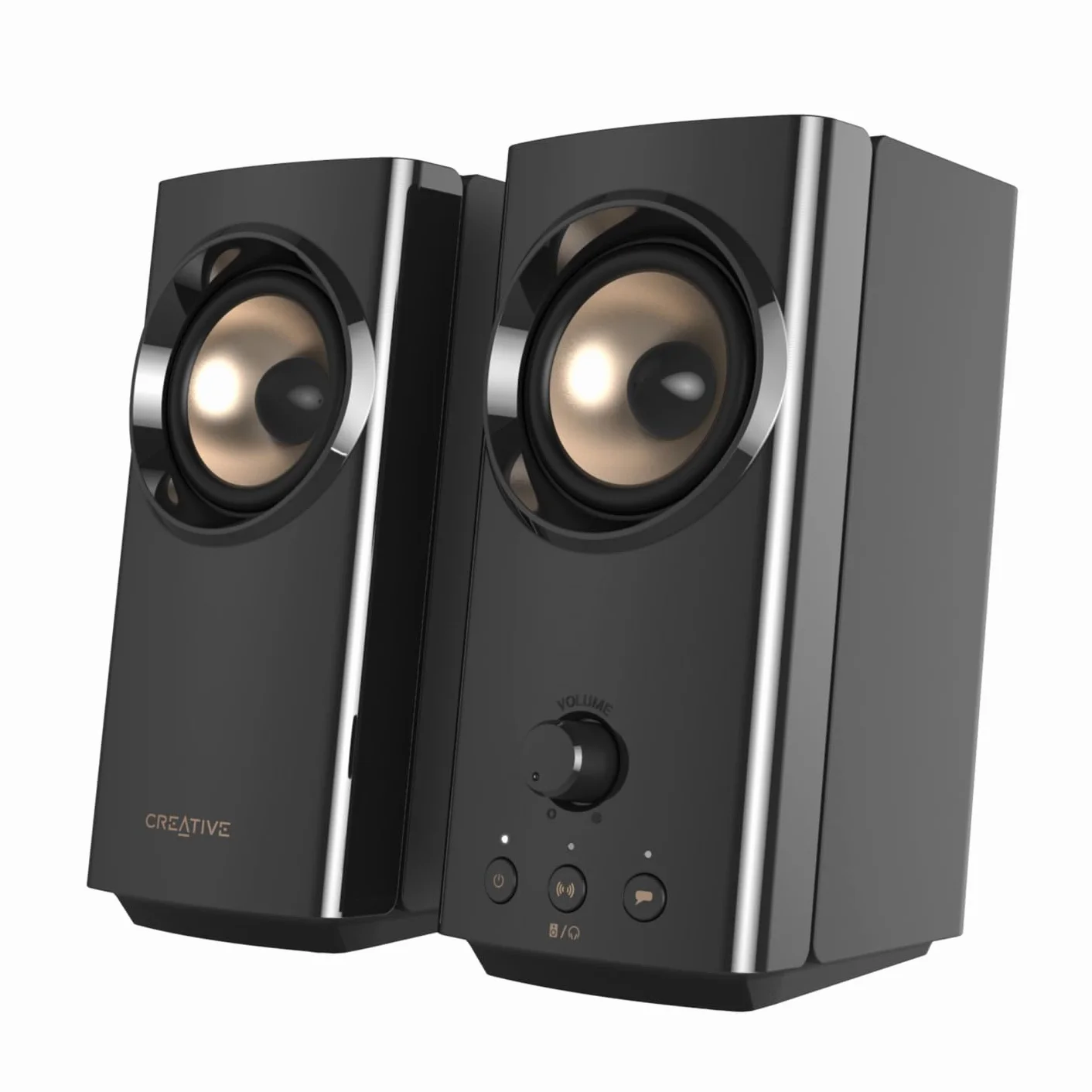 CREATIVE T60 2.0 głośnik HiFi PC, audio USB-C, mikrofon, złącze słuchawkowe, Bluetooth 5.0, 3,5 mm AUX-In, moc szczytowa 60 W, do komputera, laptopa, komputera Mac