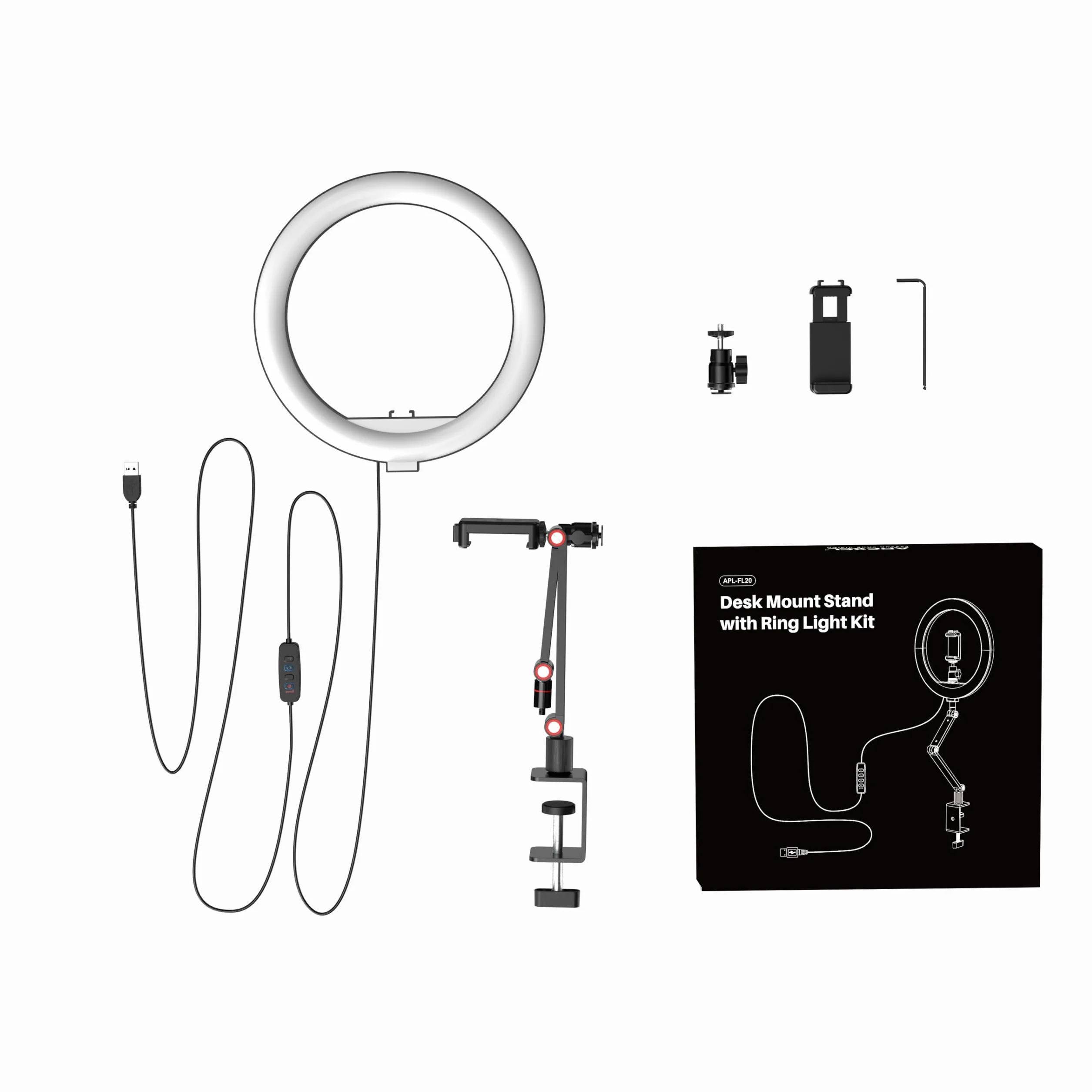 APEXEL Lampa Pierścieniowa 10" ze Stojakiem i Uchwytem na Telefon USB LED