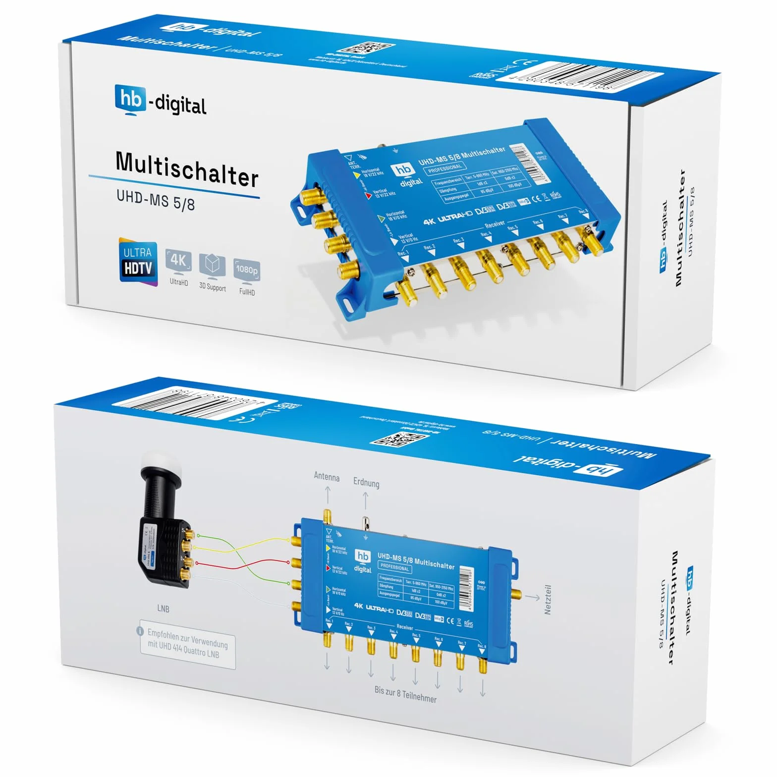 HB-DIGITAL Multiswitch PMSE 5/8 1x SAT 8 odbiorników 4K UHD z zasilaczem
