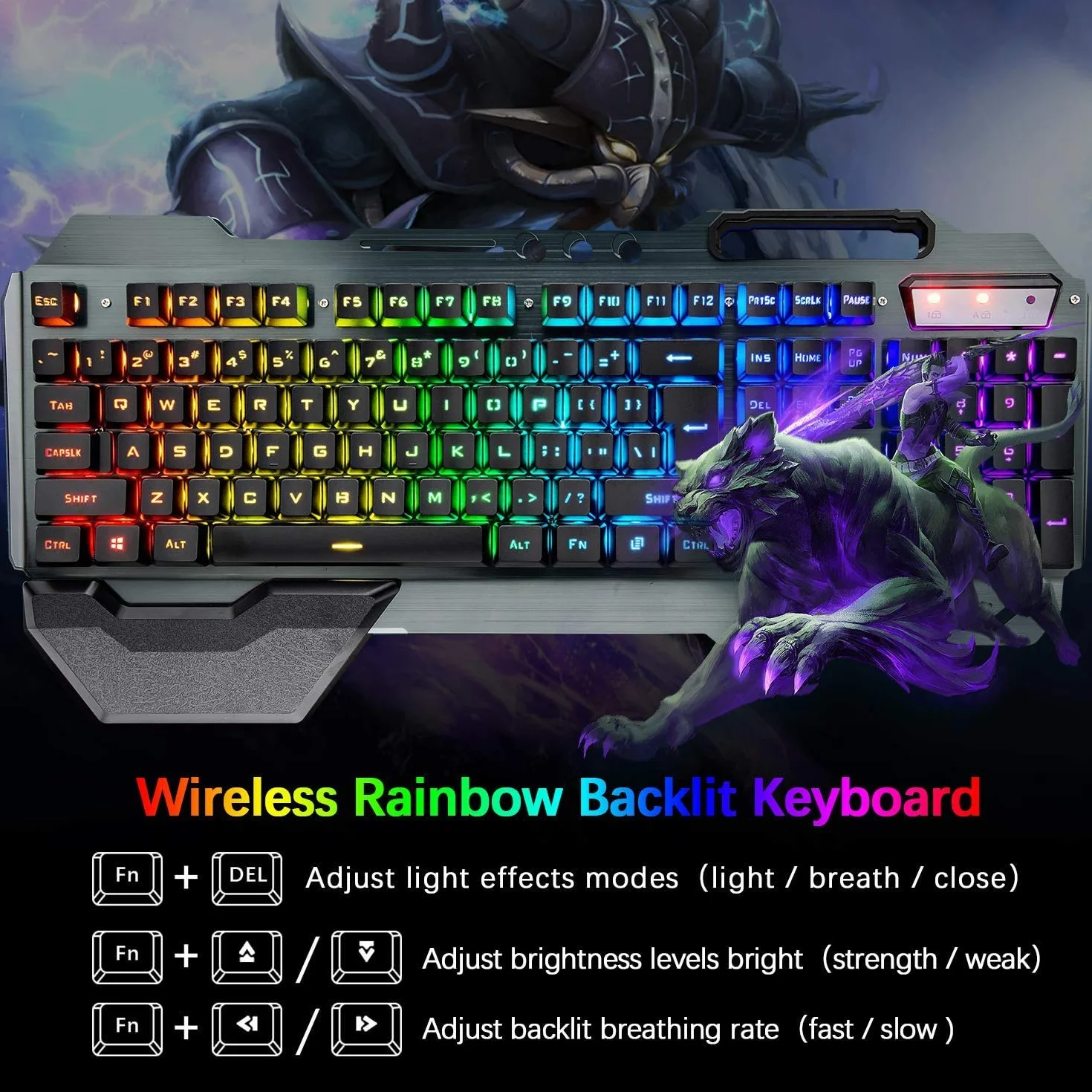 Bezprzewodowy zestaw klawiatura mysz 2,4 GHz 4800 mAh LED RGB 2400 DPI