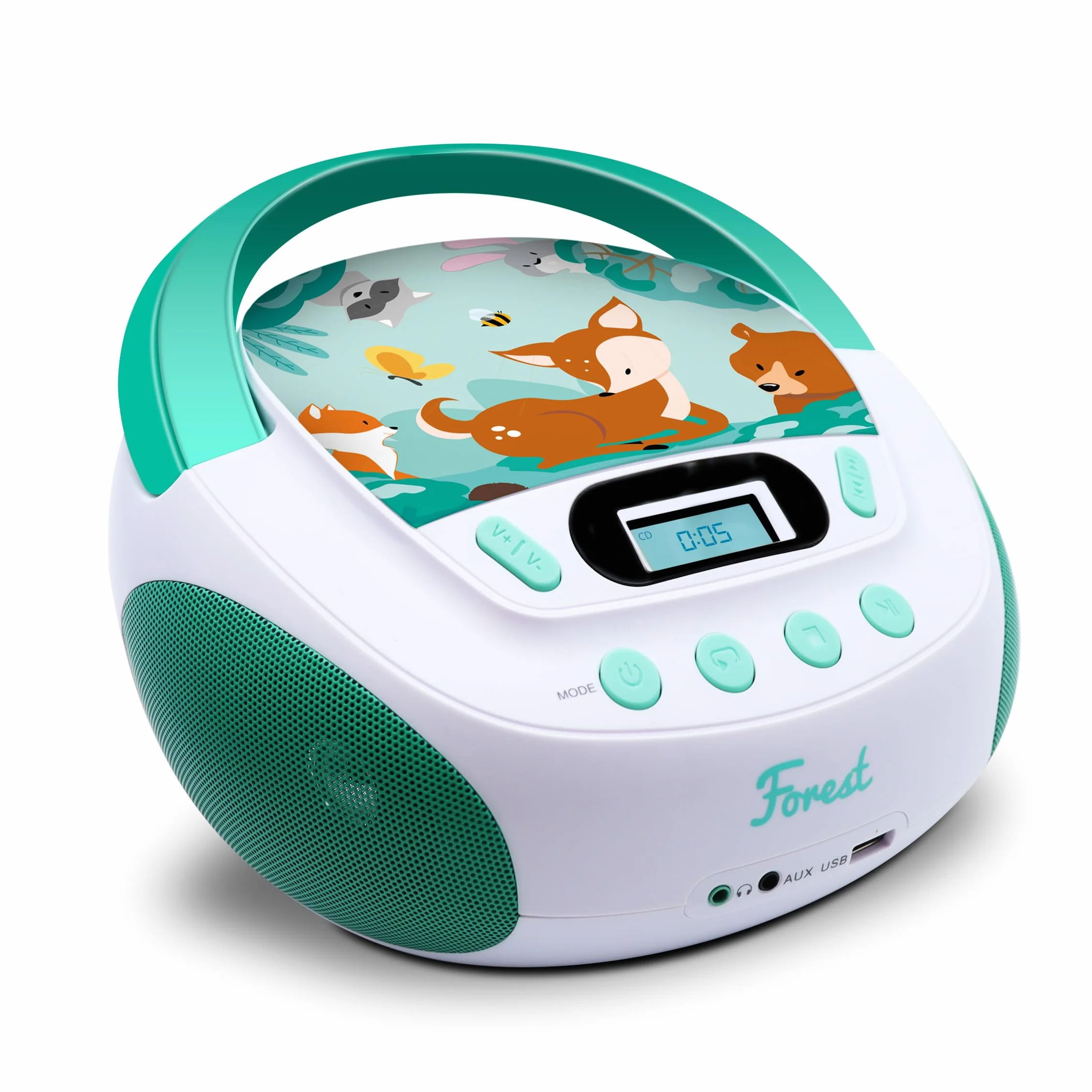 Odtwarzacz CD MP3 Forest Metronic dla dzieci z portem USB i wejściem audio Biały/Zielony