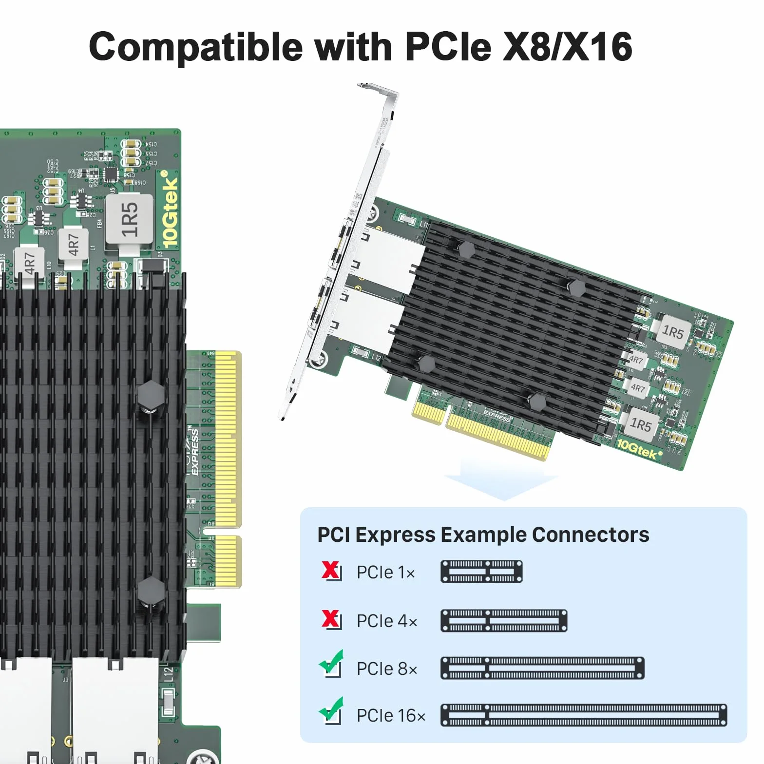 10Gtek® 10Gb PCI-E NIC Network Card, Dual Copper RJ45 Port, with Intel X540 Controller, PCI Express Ethernet LAN Adapter Support Windows Server/Windows/Linux/ESX, Compare to Intel X540-T2