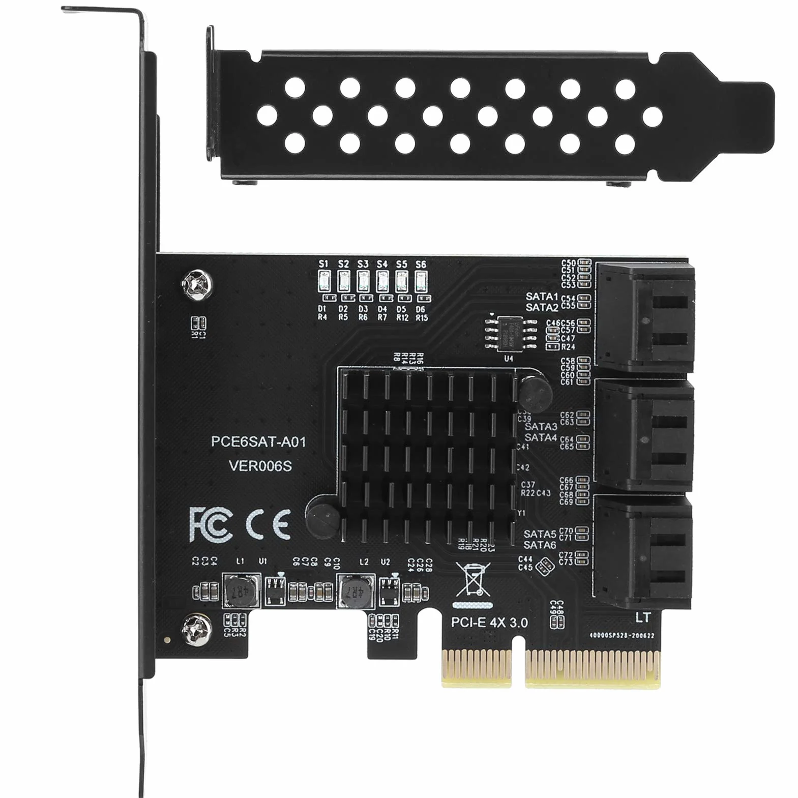 Tbest Karta Sata, 6 portów Asm1166, dysk twardy PCIe Sata3.0 6G Pcie3.0 Gen3 4X, kompatybilny z /Linux/OS X/NAS/Synology