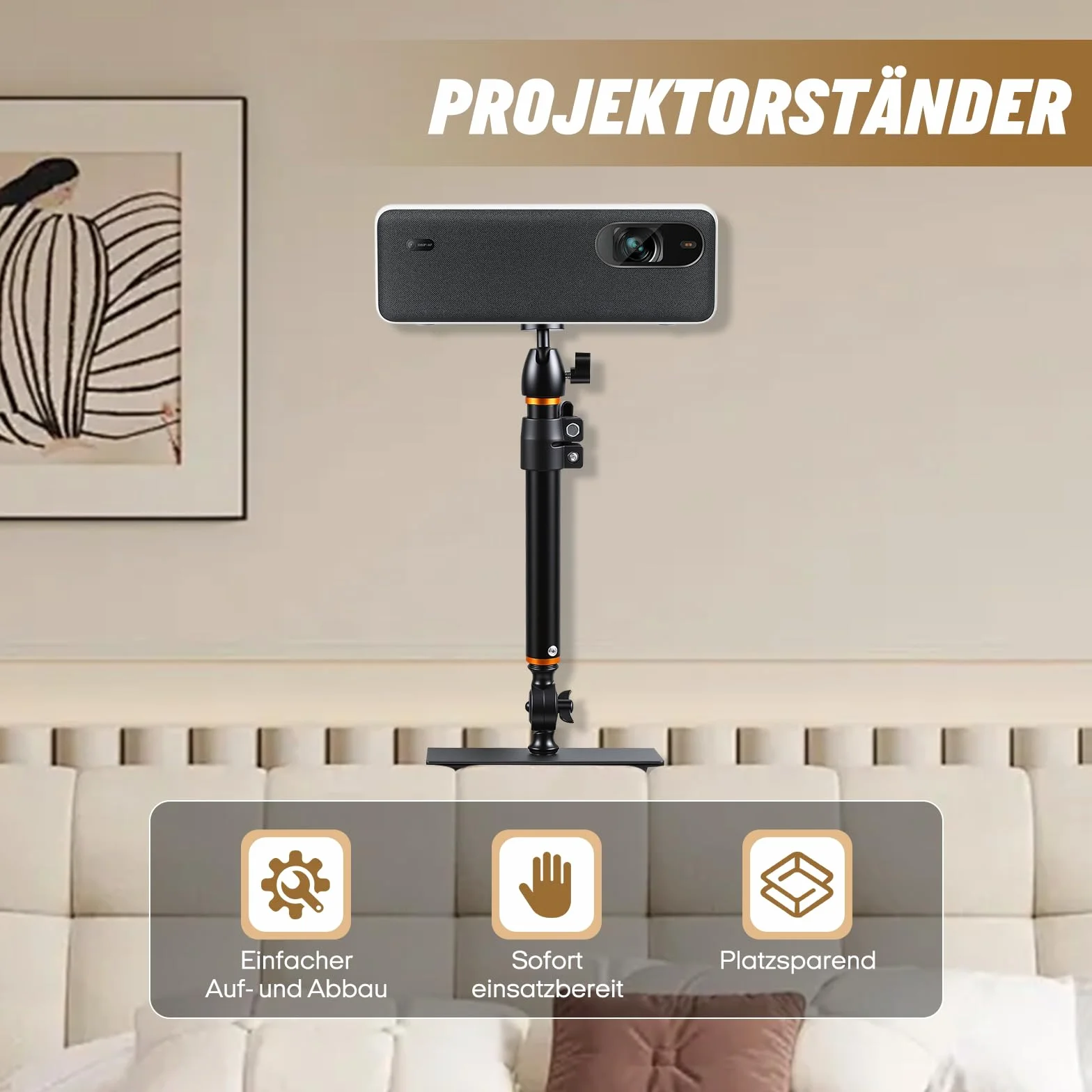 Uchwyt do projektora na łóżko i sofę, regulowany 33-45 cm, ukryty design, kompatybilny z 99% projektorami