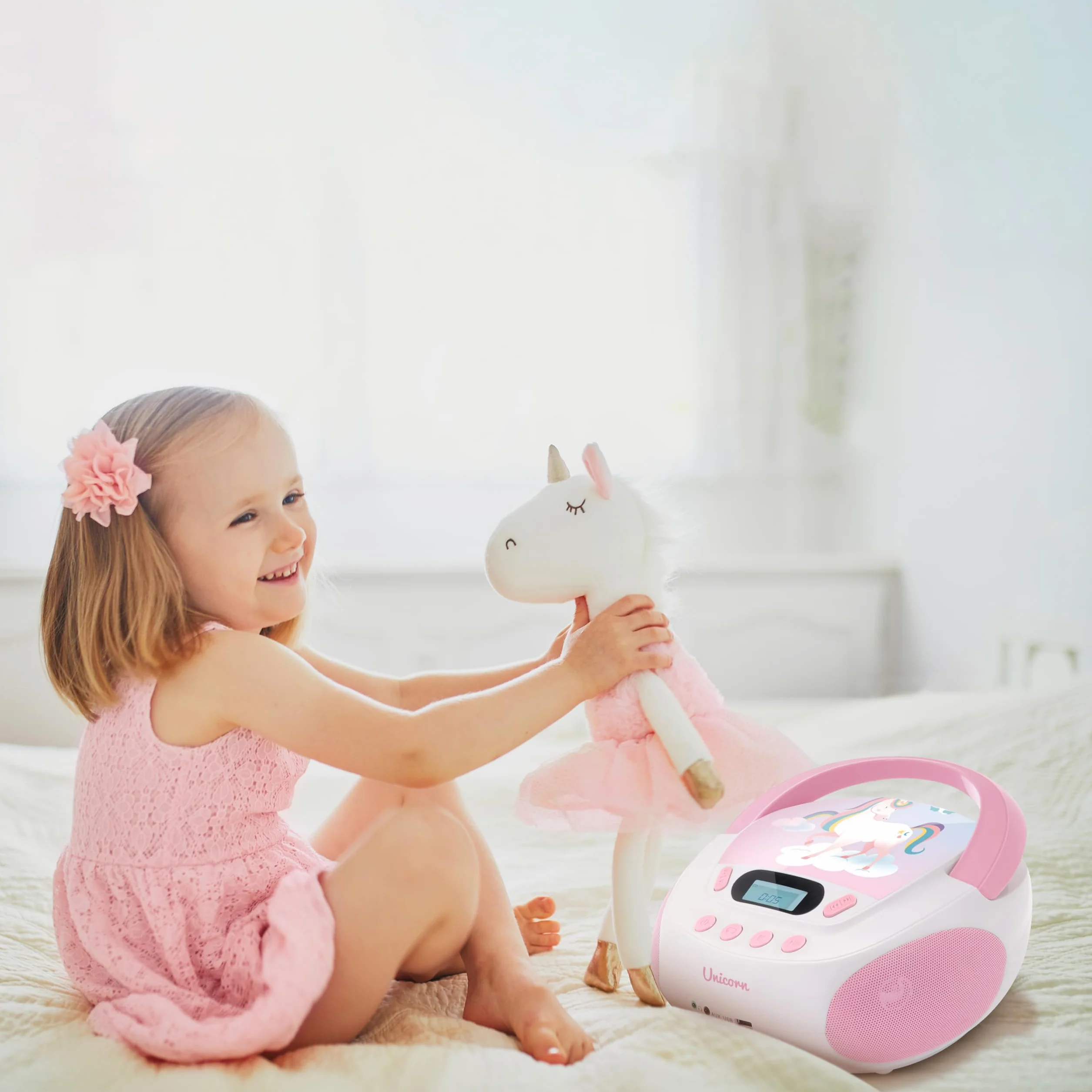MOOOV 477407 odtwarzacz CD jednorożec dla dzieci, z portem USB