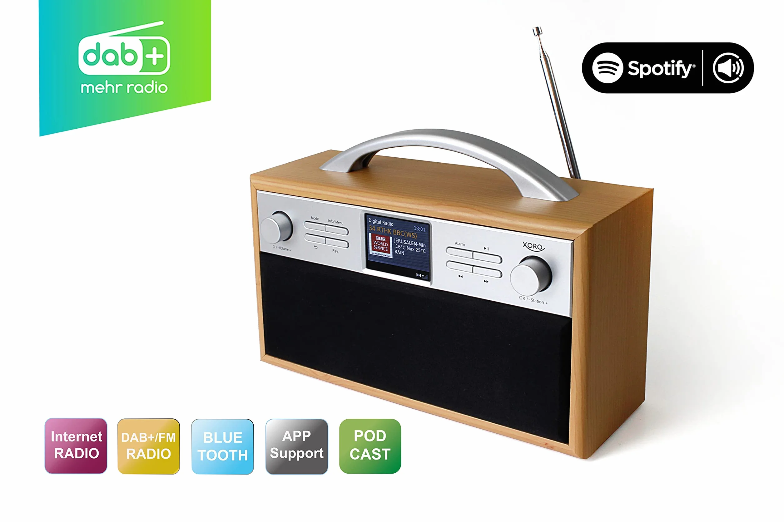 XORO DAB 250IR przenośne radio internetowe DAB+ FM Wi-Fi Bluetooth Spotify Connect 2,4"