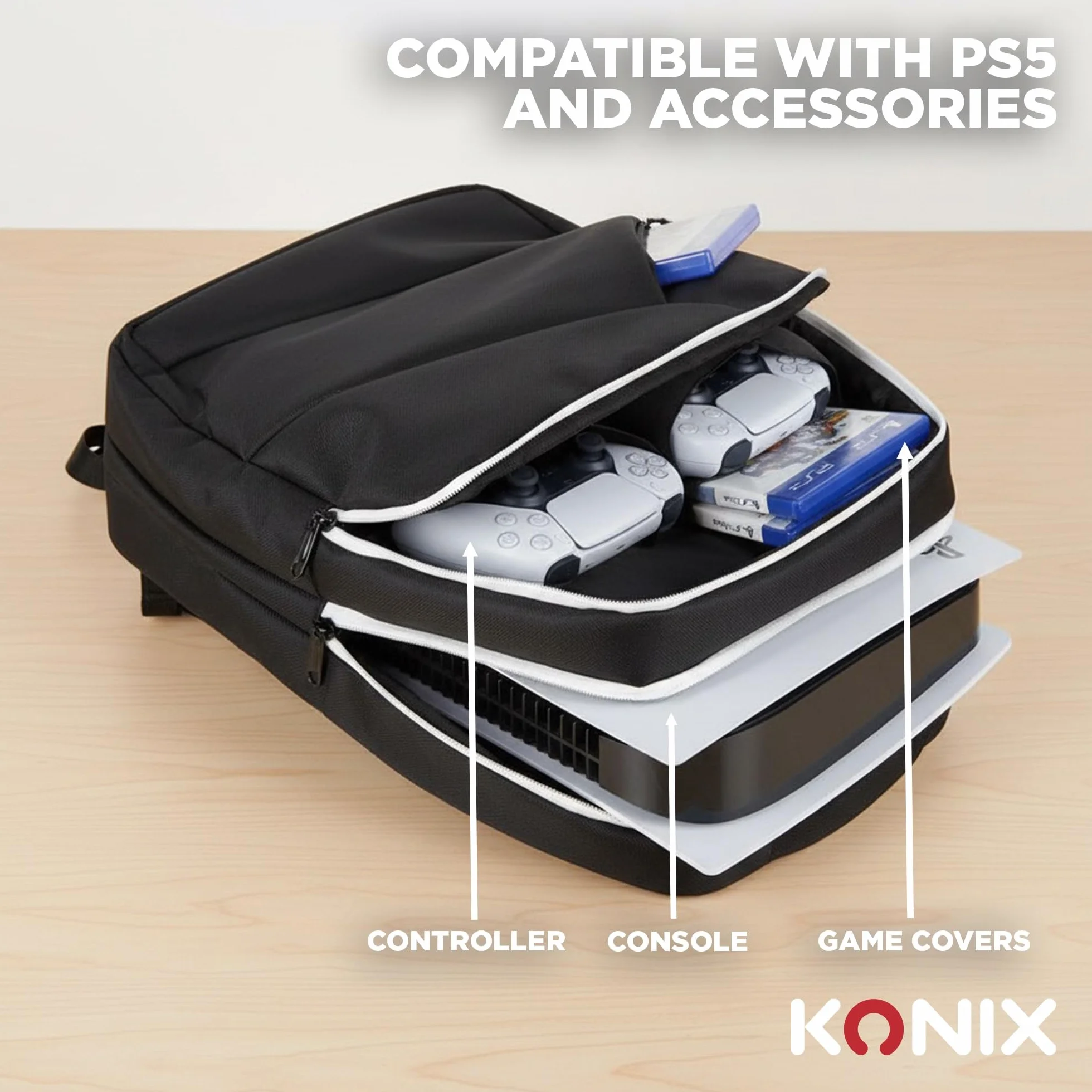 Plecak Konix Mythics PS5 Titan do przechowywania i transportu 16L 30x10x47 cm czarno-biały