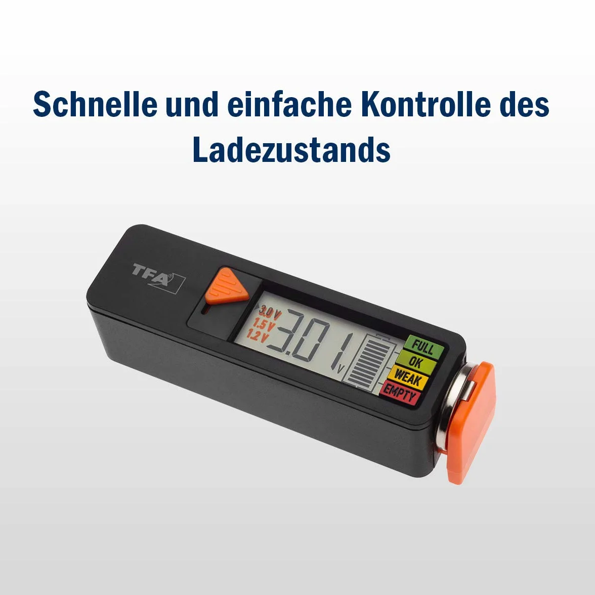 Tfa Dostmann Tester Baterii Batterycheck, 98.1126.01, do Baterii i Akumulatorów (Aaa, Aa, C, D), Baterii Guzikowej, Baterii Blokowej, Wskaźnik Stanu Ładowania/Woltu, Łatwy i Szybki, Czarny