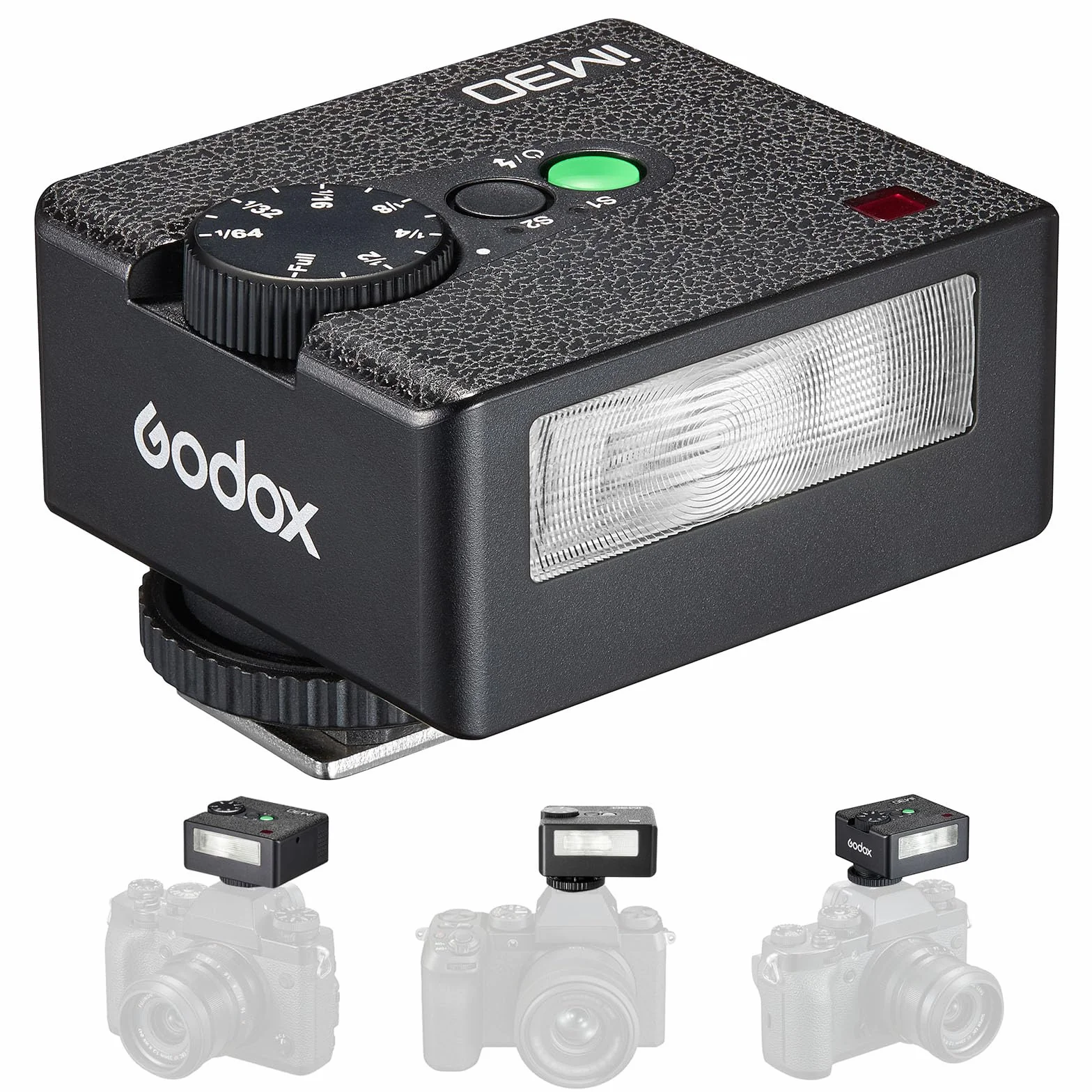 Godox Lampa błyskowa aparatu iM30, GN15 z 7 poziomami mocy lampy błyskowej, CCT 6500K ± 200 K ze sterowaniem optycznym S1/S2 do aparatów Canon/Sony/Fuji/Nikon/Panasonic/Olympus, do aparatów z