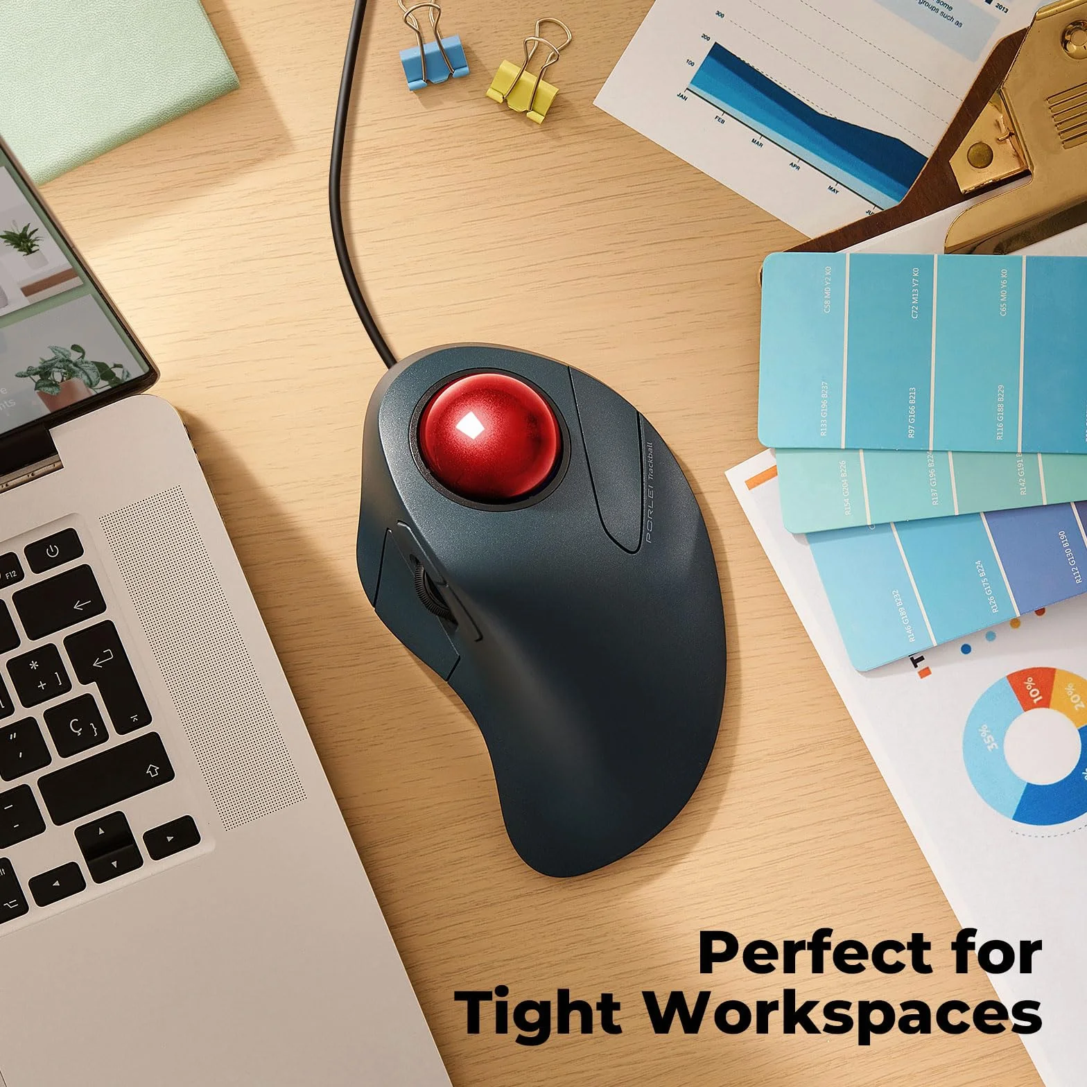 Przewodowa mysz Trackball, łatwe sterowanie palcem wskazującym, ergonomiczna wygodna konstrukcja zmniejsza obciążenie mięśni, precyzyjne i płynne śledzenie, kompatybilna z komputerami PC