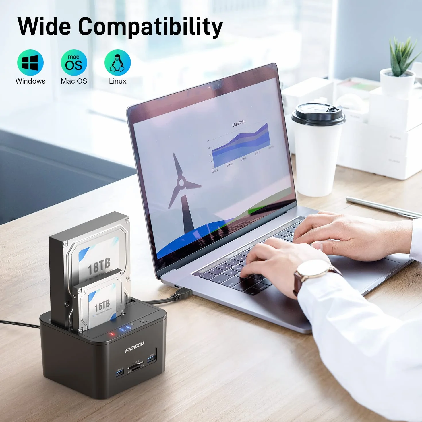FIDECO Stacje Dokujące do Dysków Twardych, usb 3.0 Zewnętrzny Dysk Twardy Stacja Dokująca dla 2.5''/3.5'' SATA HDD oraz SSD, Obsługa klonowania offline, czytnika kart TF i SD