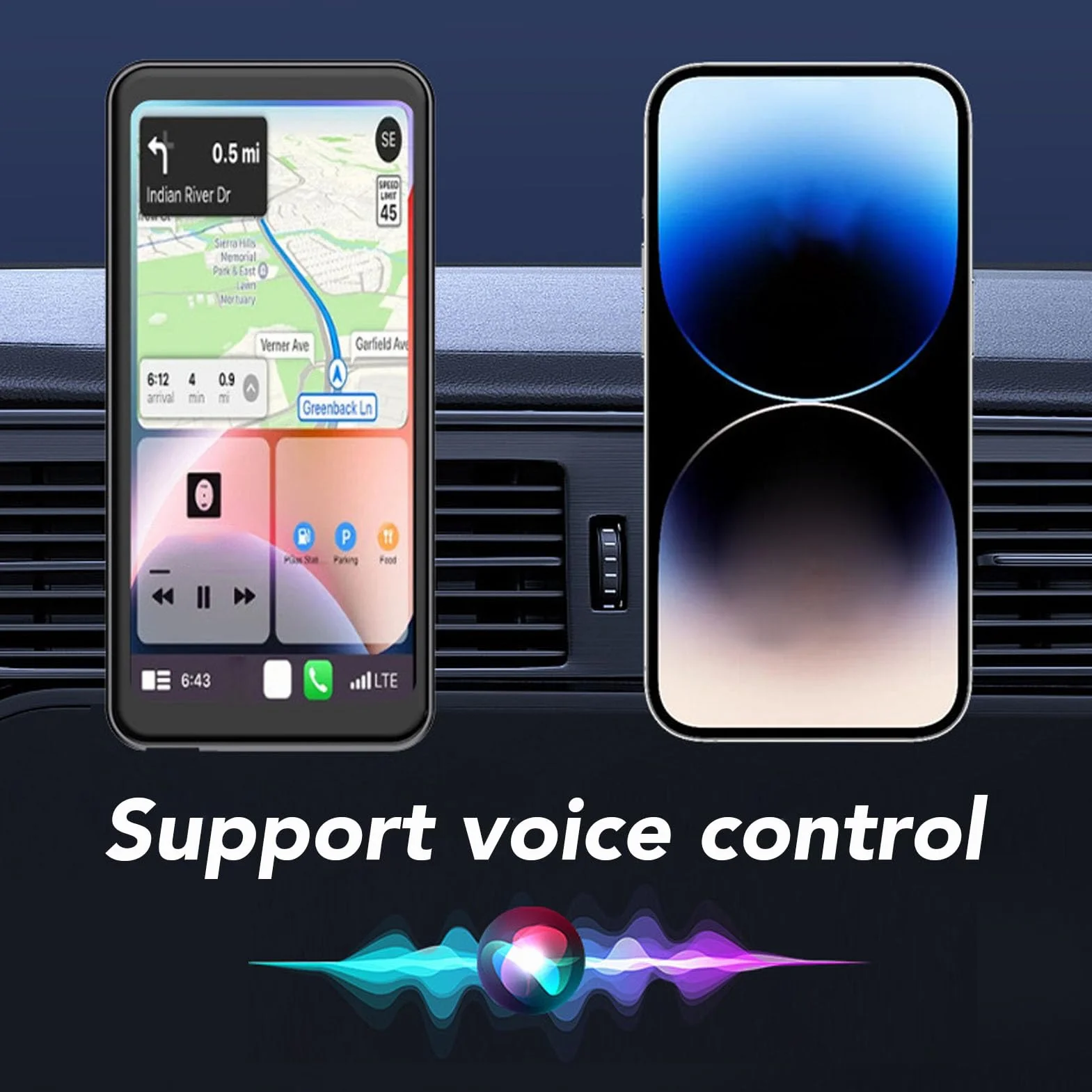 6,5" Bezprzewodowy Ekran Carplay do Samochodu, Ekran Dotykowy 1280x720 Przenośny Samochodowy Zestaw Stereo obsługą Carplay, Bluetooth, nawigacją GPS, Sterowaniem Głosowym