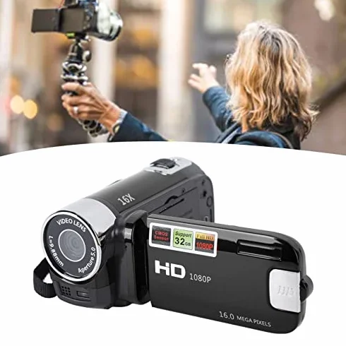 Kamera Wideo Kamera, Cyfrowa Kamera Nagrywająca Kamera DV 4K 48 MP z Obrotowym Ekranem 2,7 Cala, Kamera z 16-krotnym Zoomem Cyfrowym Obsługa Kamery Przez USB Połączenie z (BLACK)