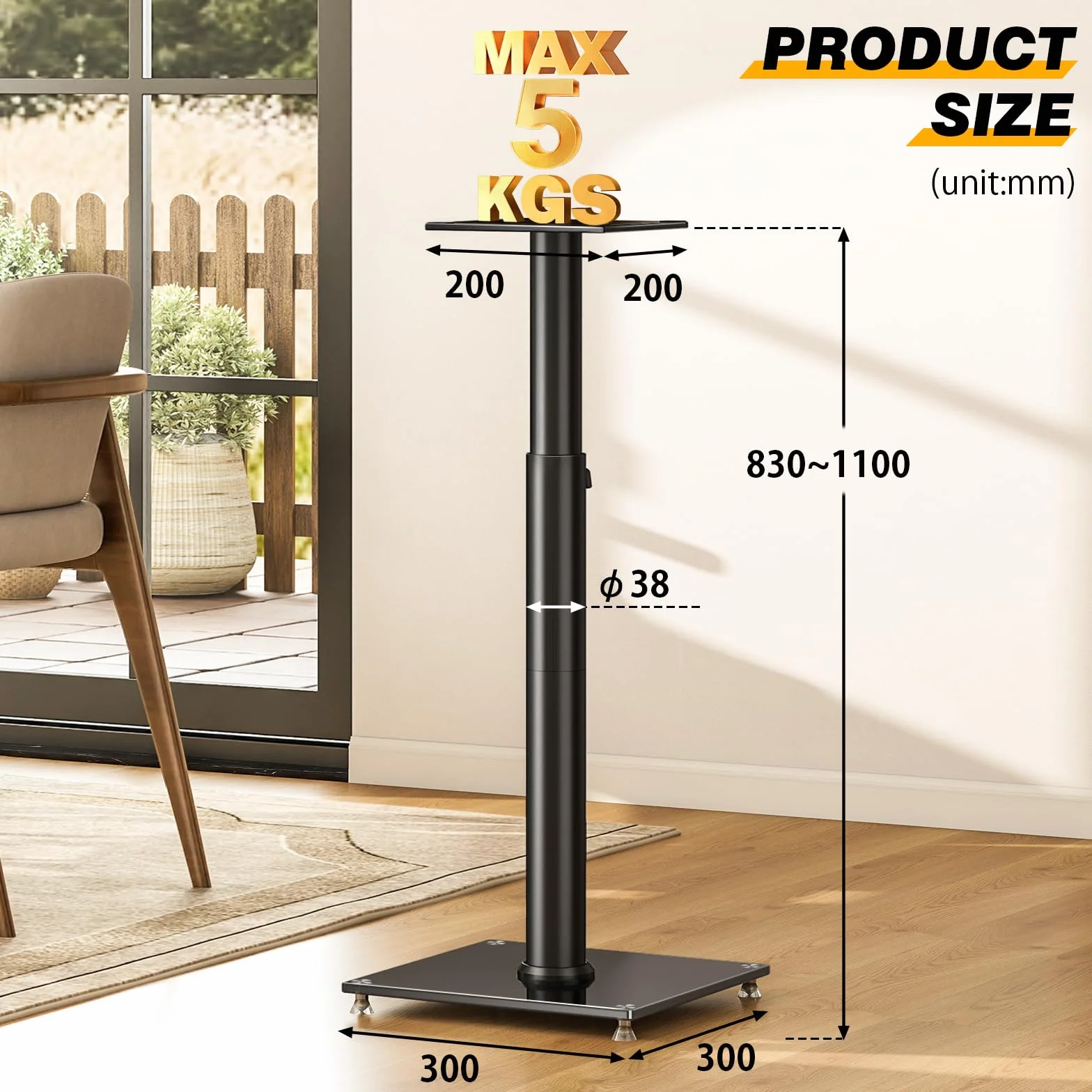 5Rcom stojaki głośnikowe surround zestaw 2 regulacja wysokości 830–1100 mm 5 kg czarny