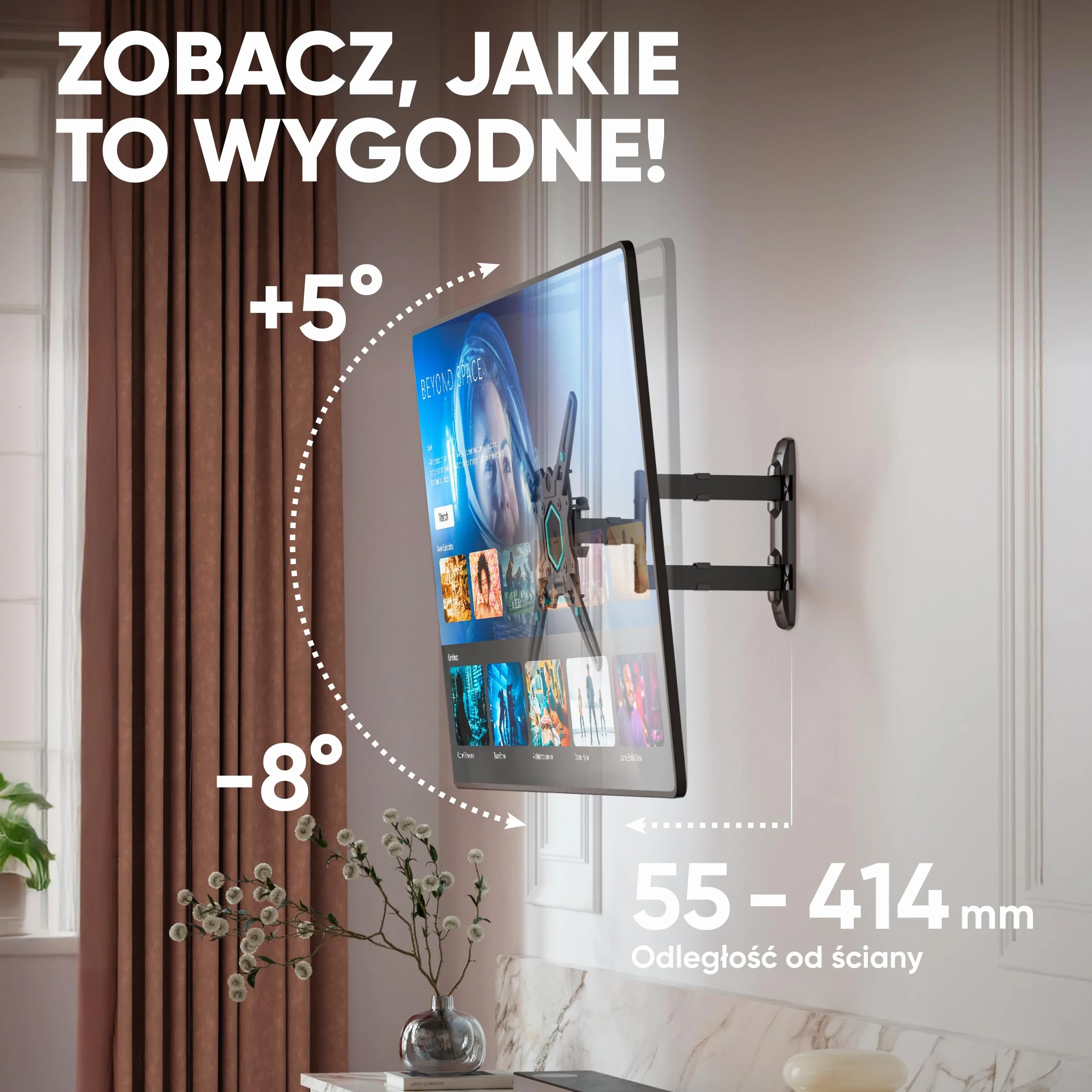 ONKRON Uchwyt Ścienny do Telewizora 32-65 Cali, maks. 35 Kg, Obrotowy i Pochylany Wieszak na TV, maks. VESA 400x400, Uniwersalny Wysuwane Ramię do Telewizora, Czarny M4-B