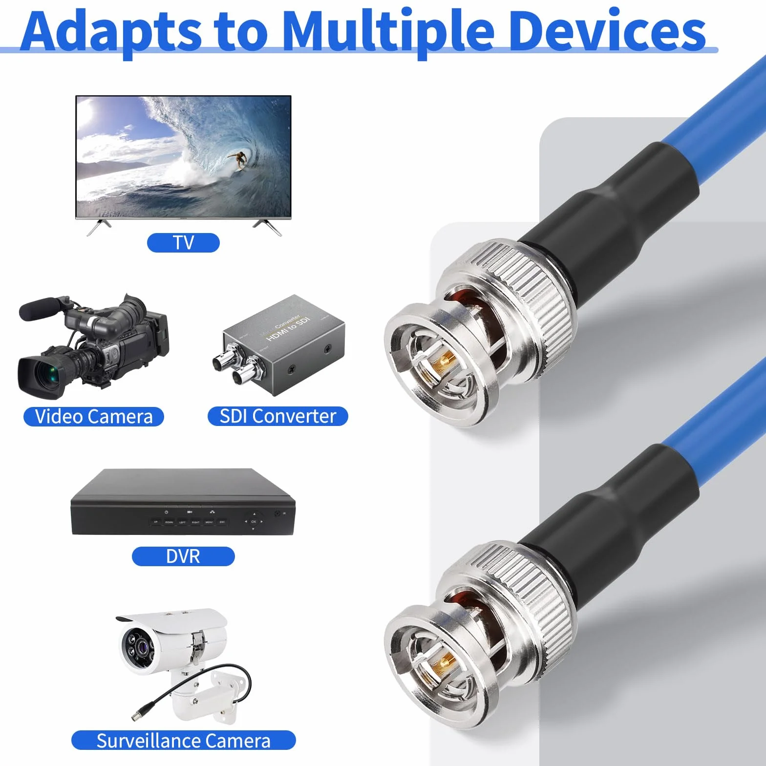Superbat Kabel 3G/6G/12G HD SDI 30 m, BNC wtyczka wtykowa RG6 SDI wideo kabel koncentryczny 75 omów – do kamery nadawczej, monitora CCTV, przetwornika SDI i urządzeń audio wideo