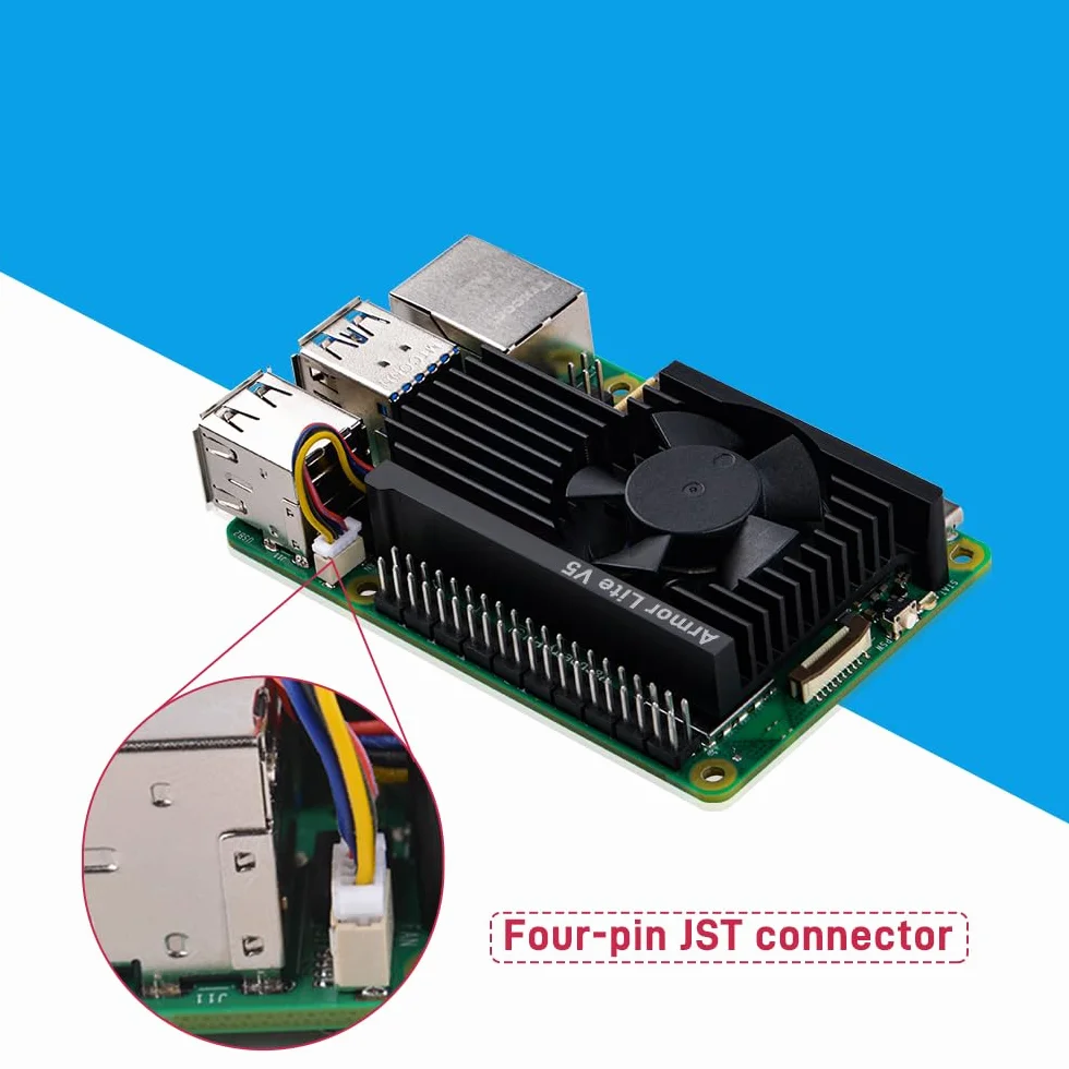 GeeekPi Armor Lite V5 aluminiowy radiator z wentylatorem PWM, kompatybilny z Raspberry Pi 5, wentylator chłodzący 30 mm, podkładki termiczne do Raspberry Pi 5 4 GB/8 GB